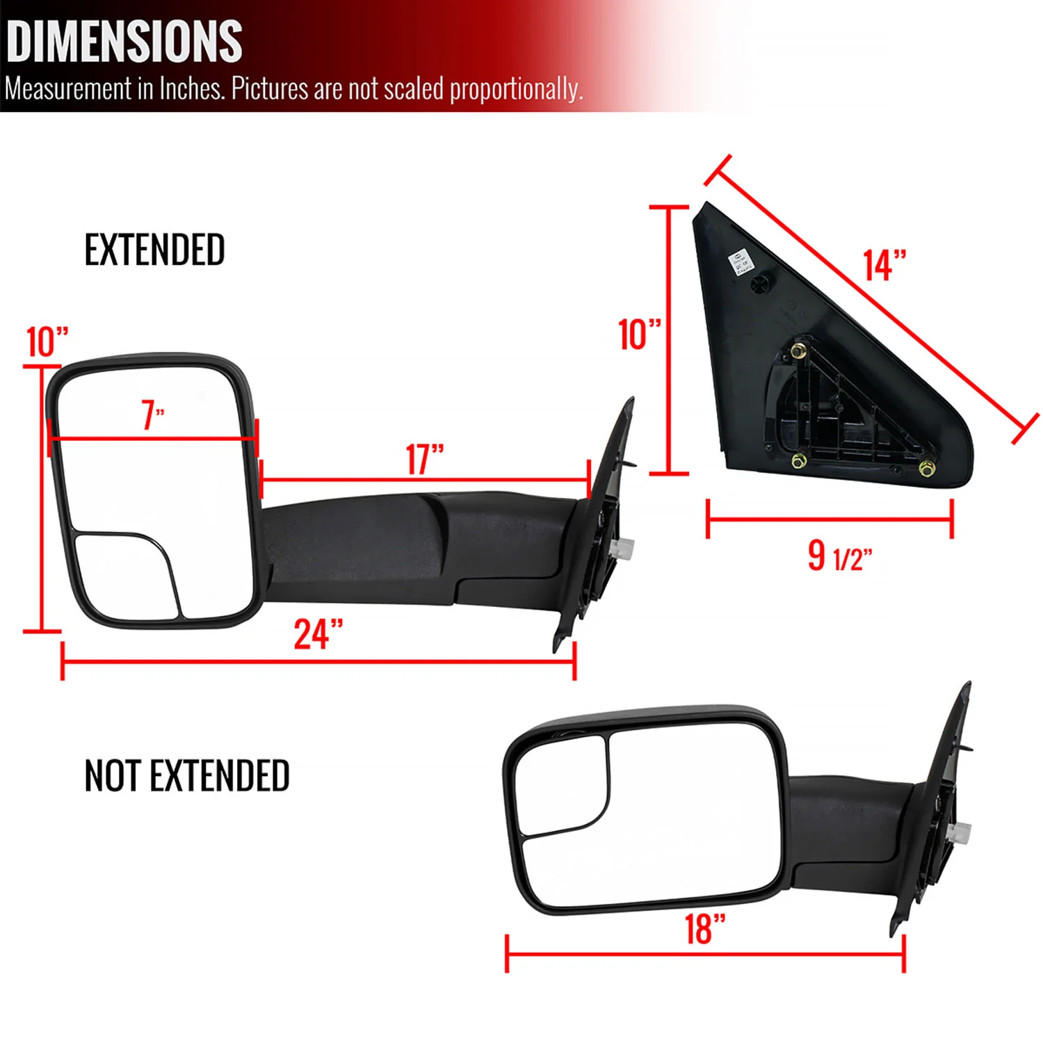 2002-2009 Dodge RAM Manual Adjustable & Foldable Towing Mirrors - Image 9