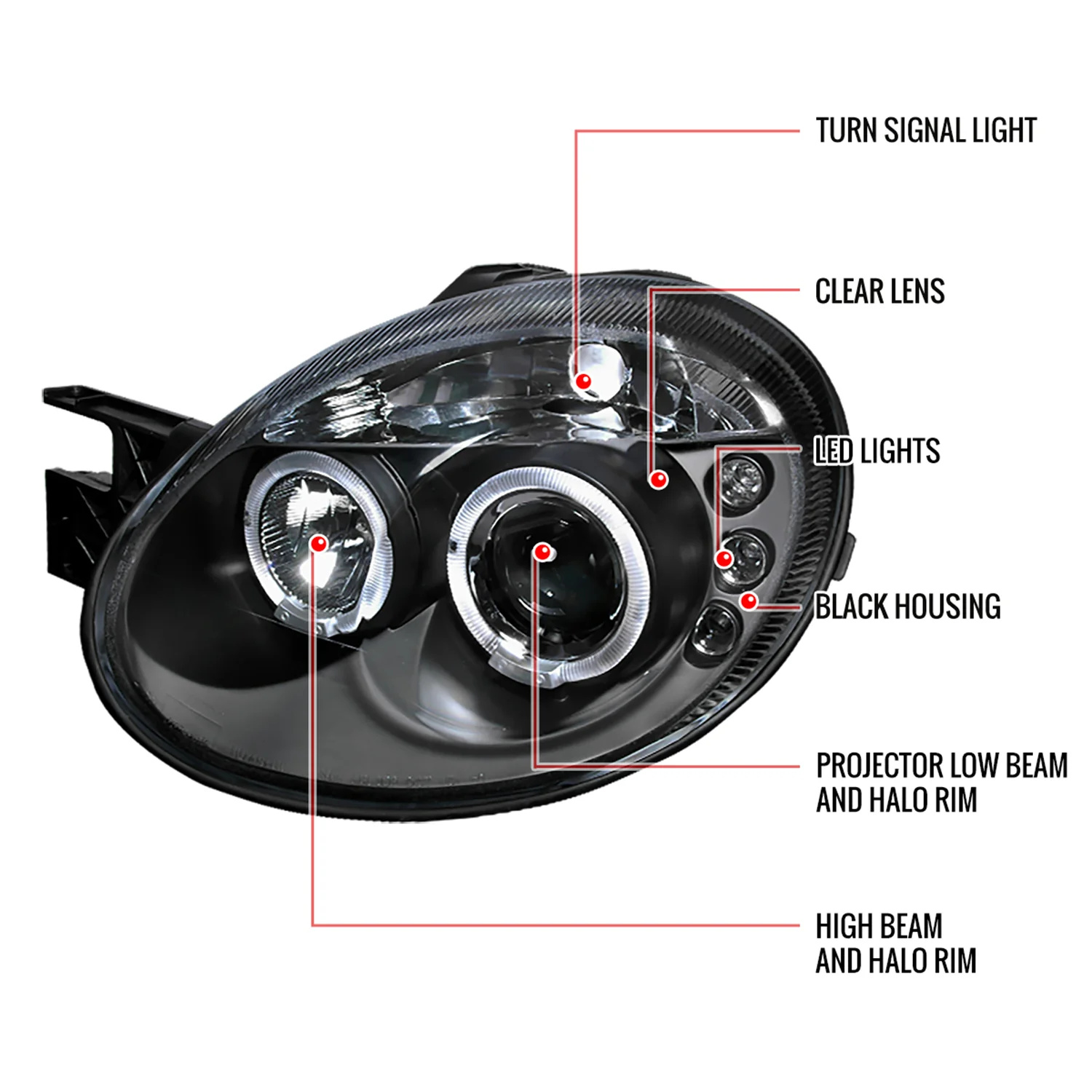 2003-2005 Dodge Neon Dual Halo Projector Headlights Matte Black/Clear Lens - Image 9