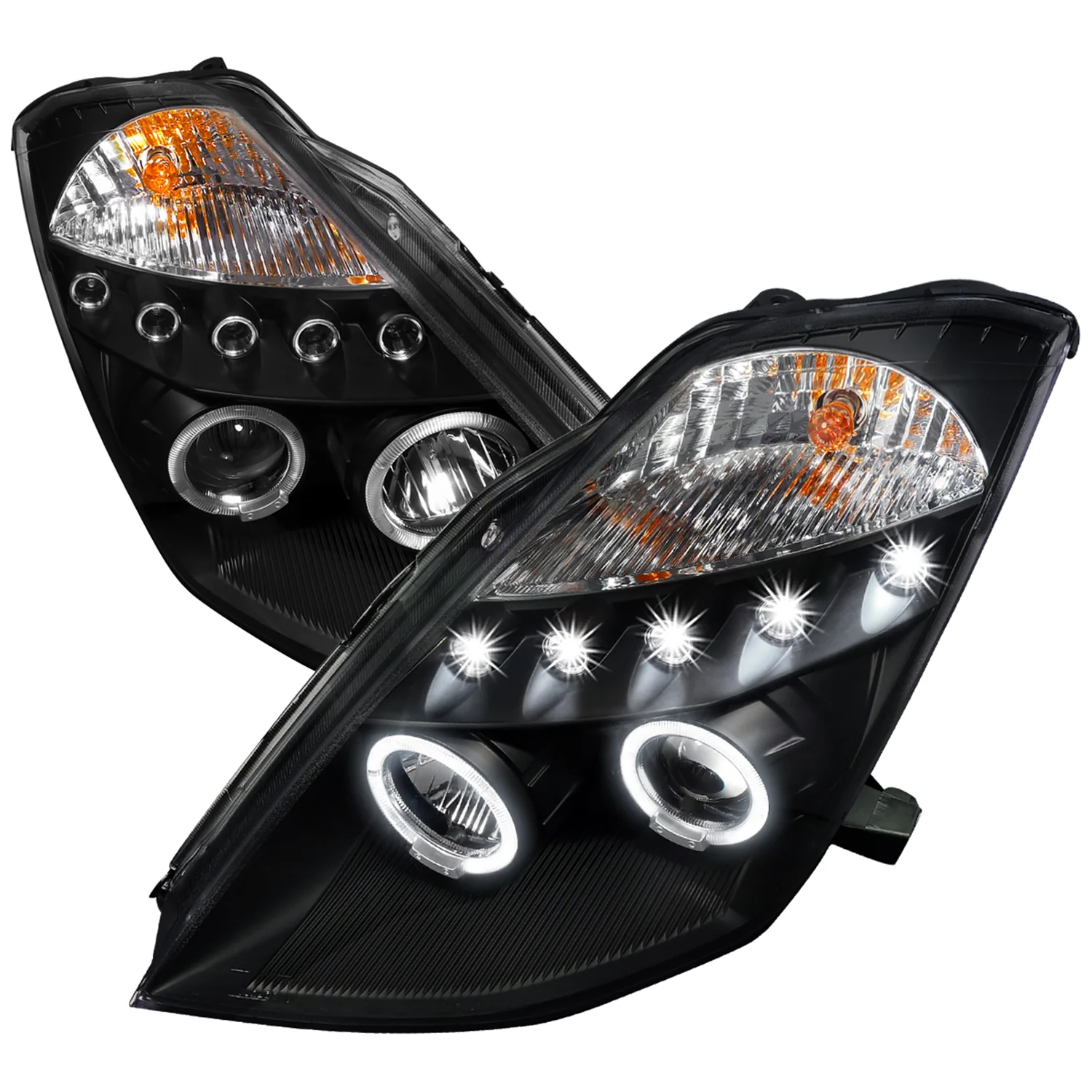 2003-2005 Nissan 350Z Dual Halo Projector Headlights Matte Black/Clear Lens