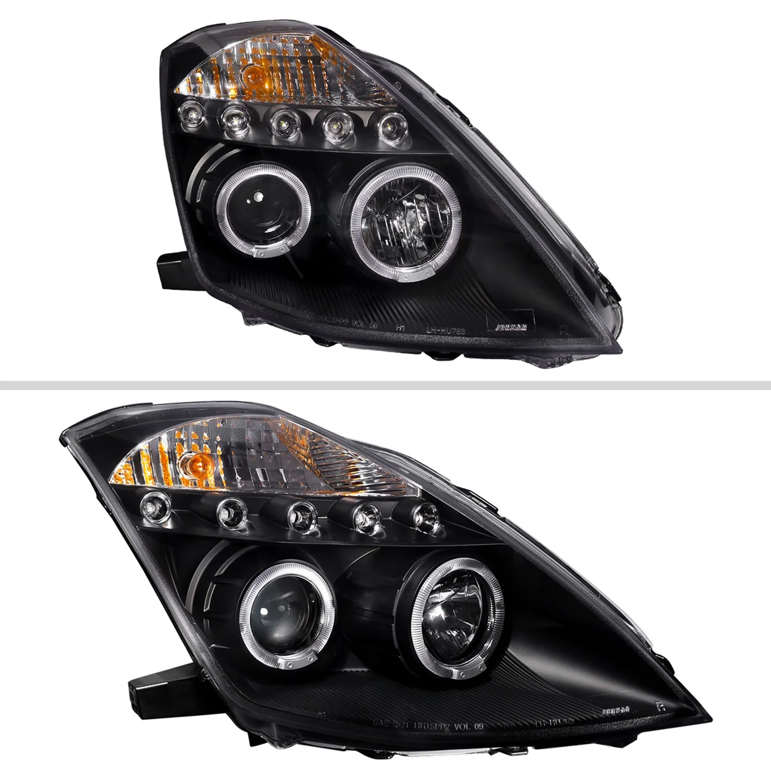 2003-2005 Nissan 350Z Dual Halo Projector Headlights Matte Black/Clear Lens - Image 2