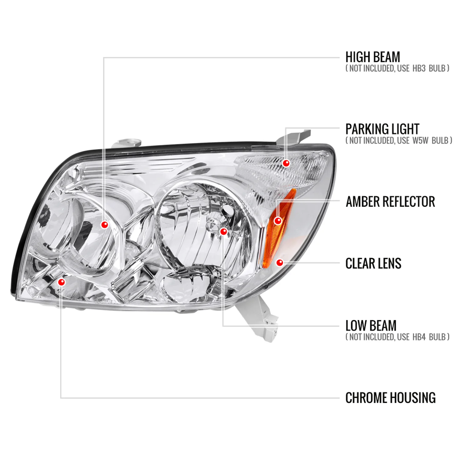 2003-2005 Toyota 4Runner Factory Style Headlights Chrome Housing/Clear Lens - Image 8