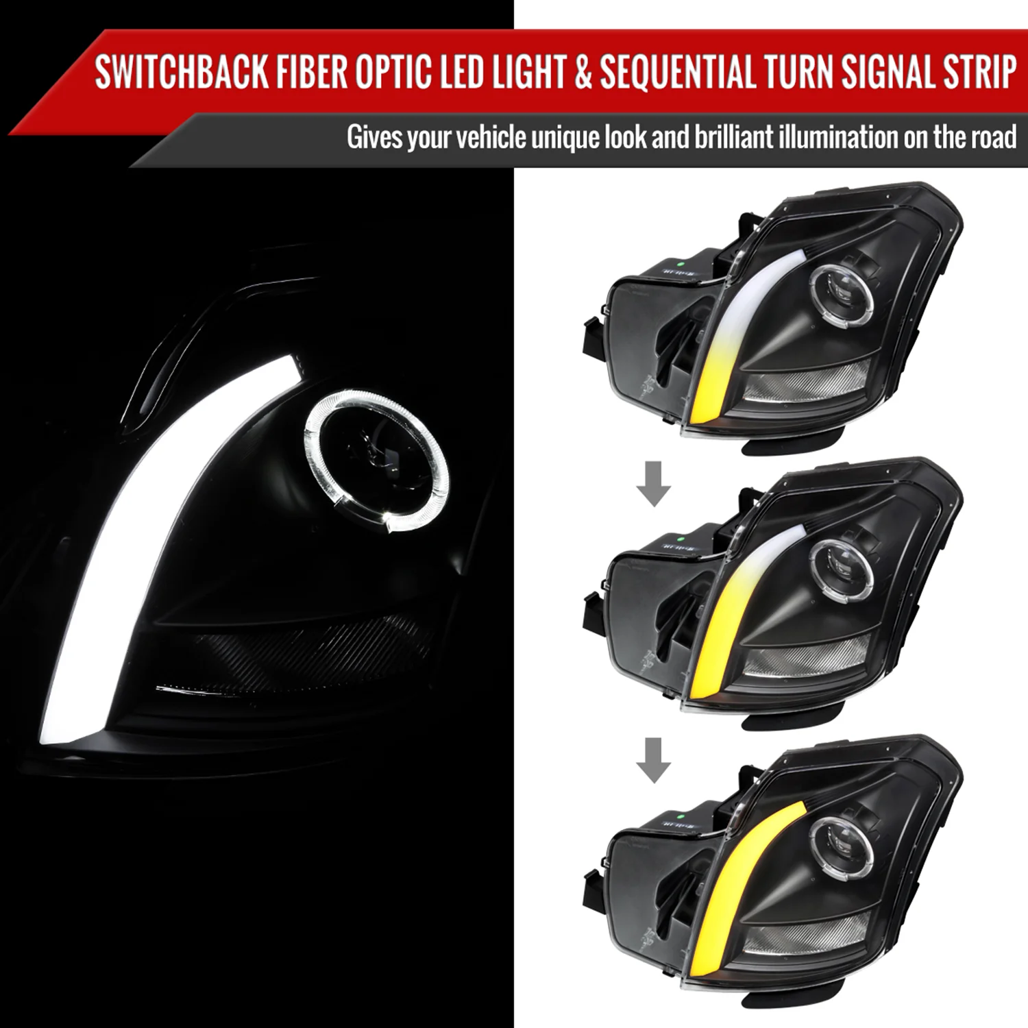 2003-2007 Cadillac CTS Halo LED Turn Signal Projector Headlights Black - Image 2