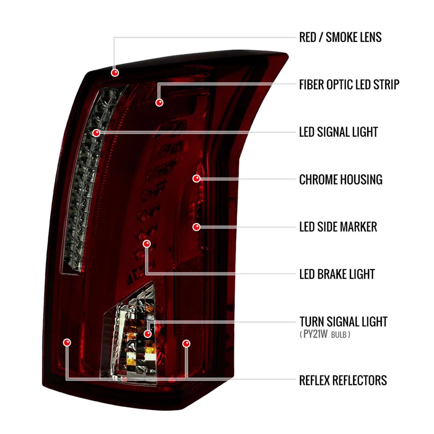 2003-2007 Cadillac CTS LED Tail Lights Chrome Housing/Red Smoke Lens - Image 8
