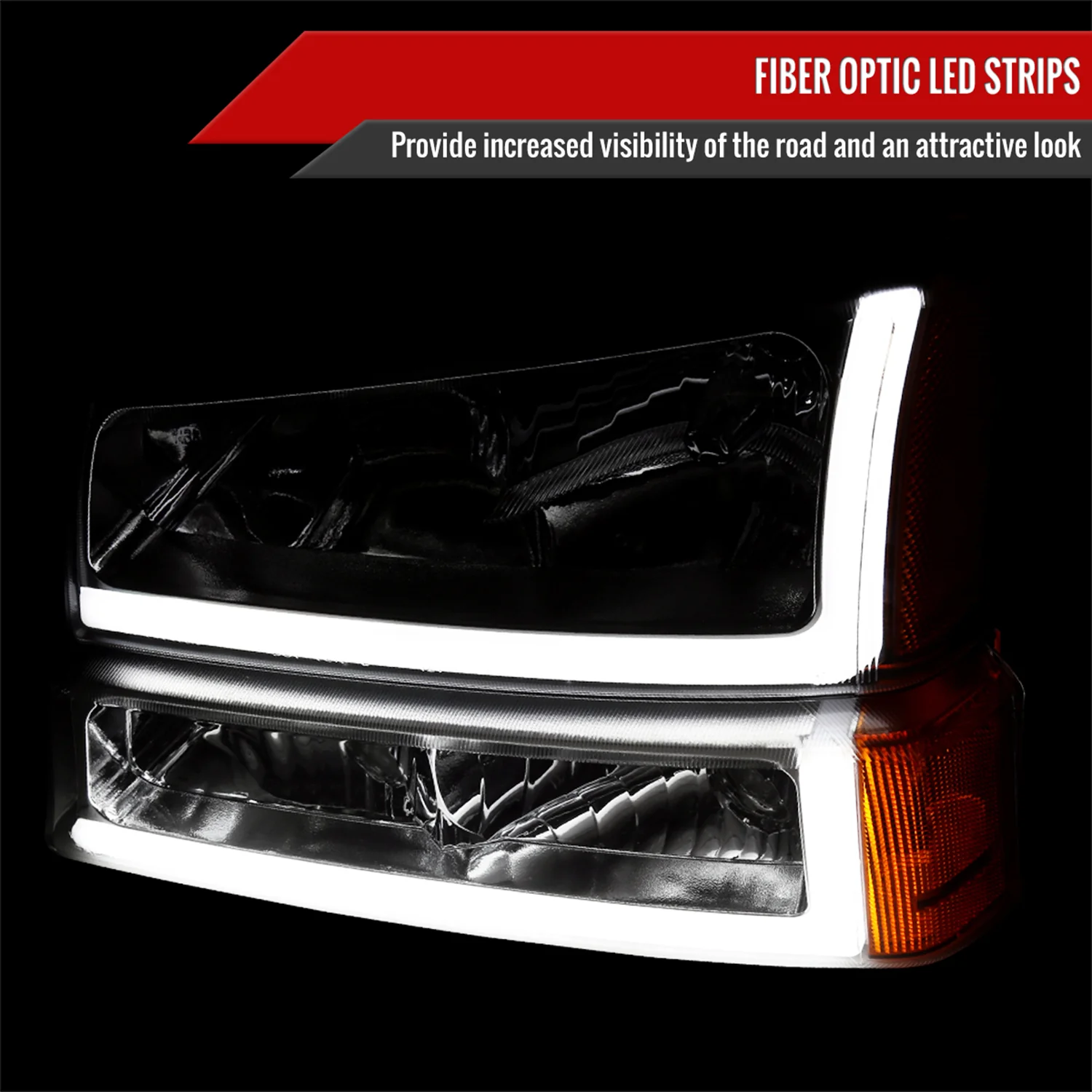 2003-2007 Chevy Silverado /02-2006 Avalanche LED Bar Headlights Chrome Smoke - Image 2