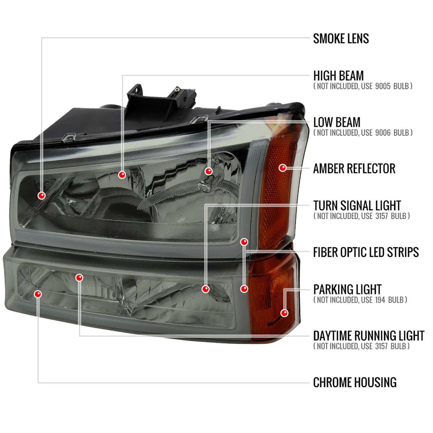2003-2007 Chevy Silverado /02-2006 Avalanche LED Bar Headlights Chrome Smoke - Image 8
