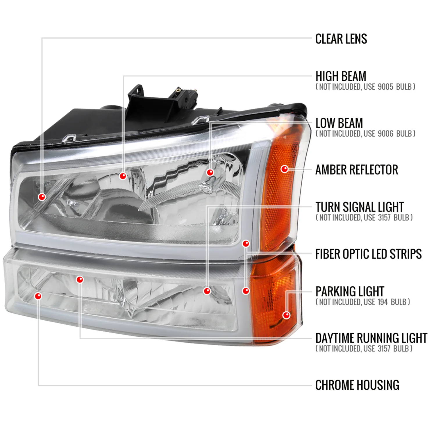 2003-2007 Chevy Silverado /2002-2006 Avalanche LED Bar Factory Headlights Chrome - Image 8