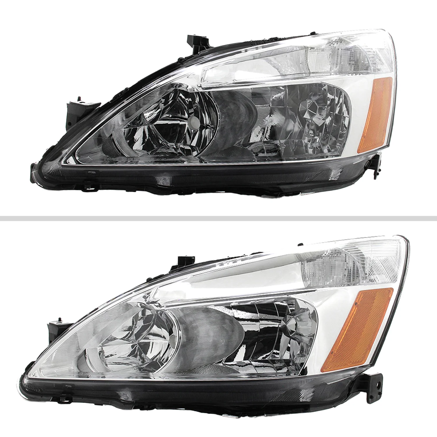 2003-2007 Honda Accord Factory Style Headlights w/Amber Reflector Chrome/Clear - Image 2
