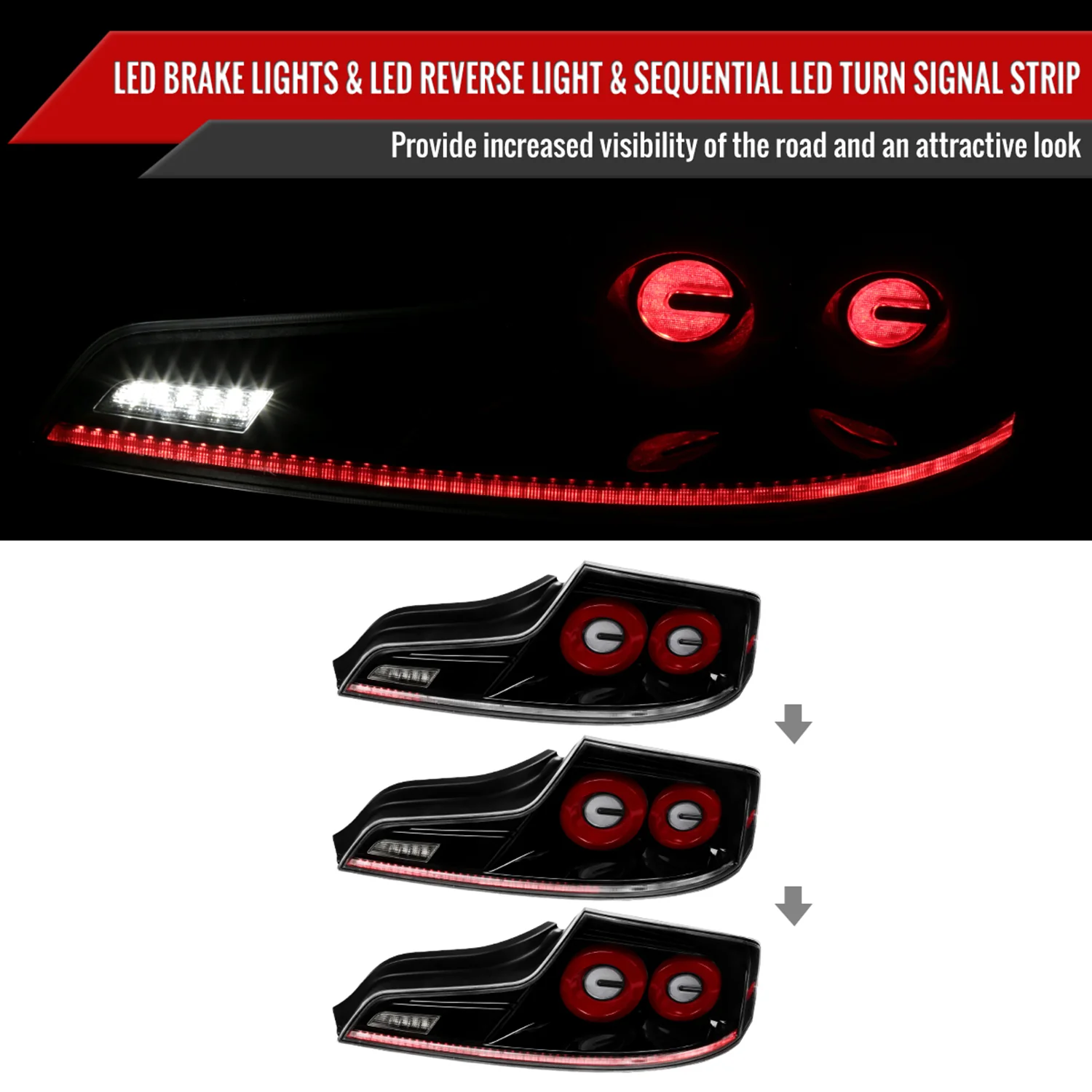 2003-2007 Infiniti G35 Coupe Red LED Halo Signal Tail Lights Glossy Black - Image 2