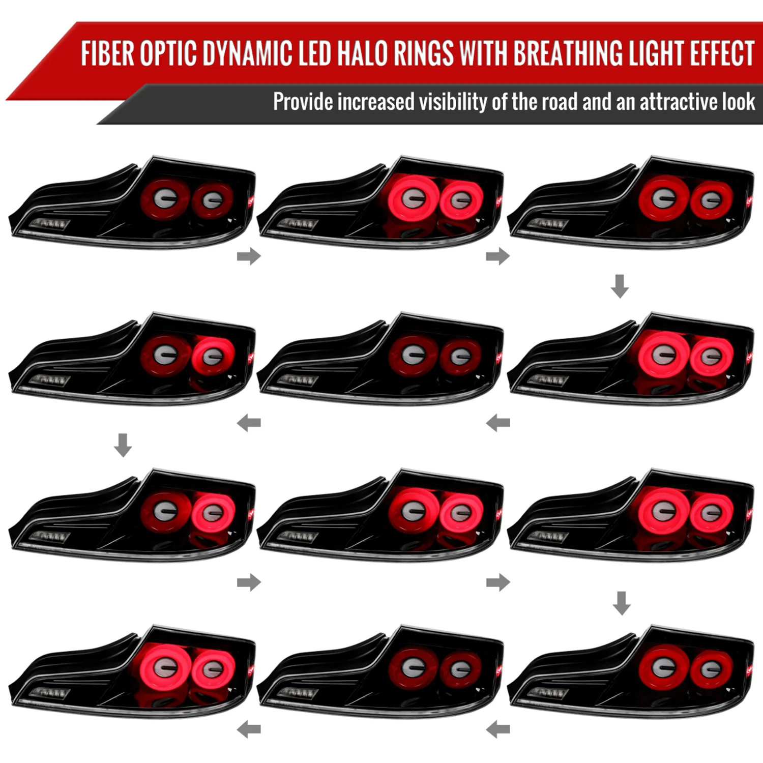 2003-2007 Infiniti G35 Coupe Red LED Halo Signal Tail Lights Glossy Black - Image 3