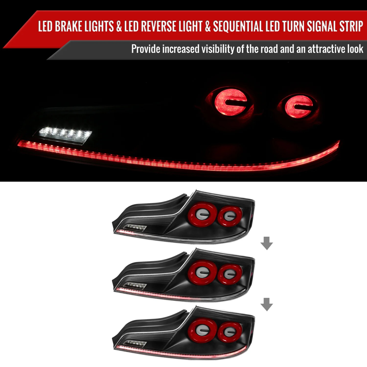 2003-2007 Infiniti G35 Coupe Red LED Halo Signal Tail Lights Matt Black/Clear - Image 2