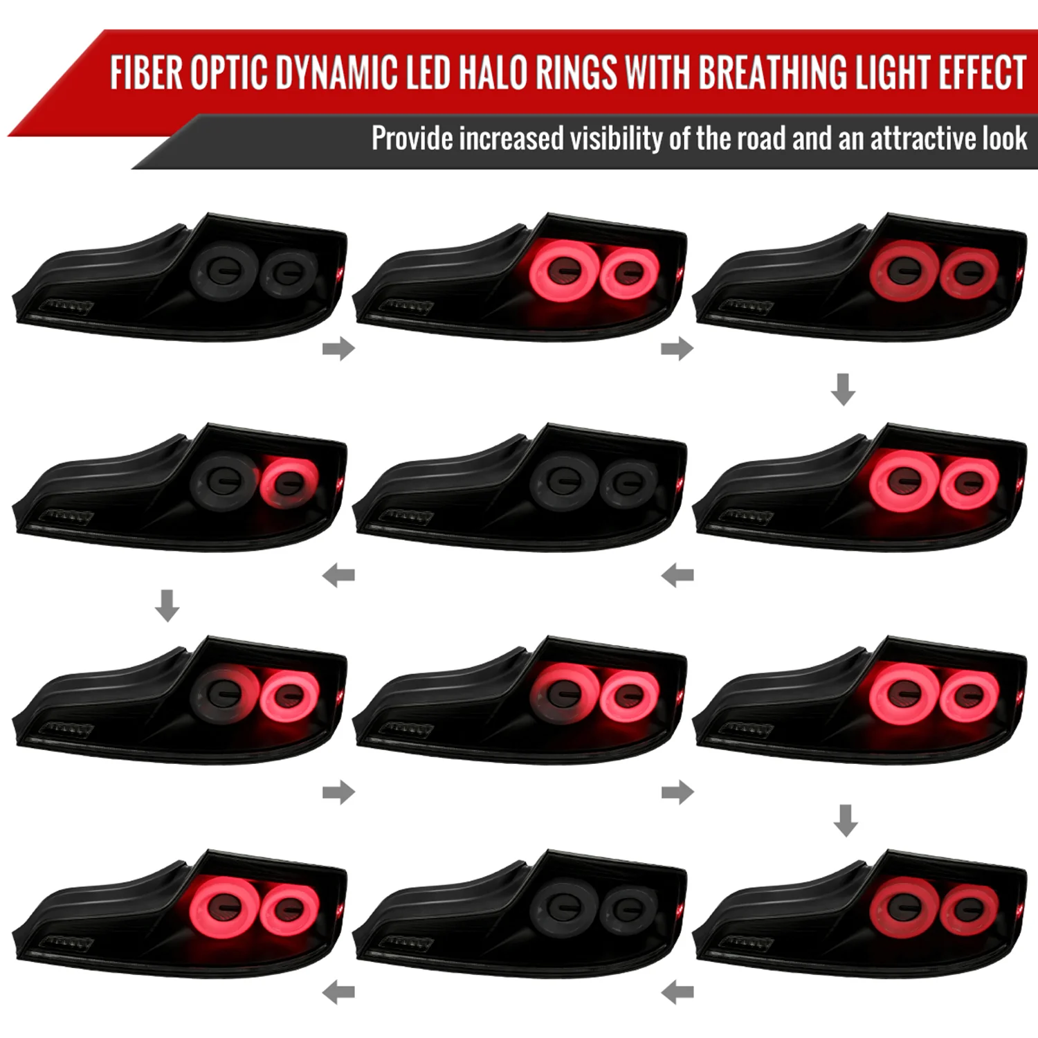 2003-2007 Infiniti G35 Coupe White LED Halo Signal Tail Light Matt Black/Smoke - Image 3