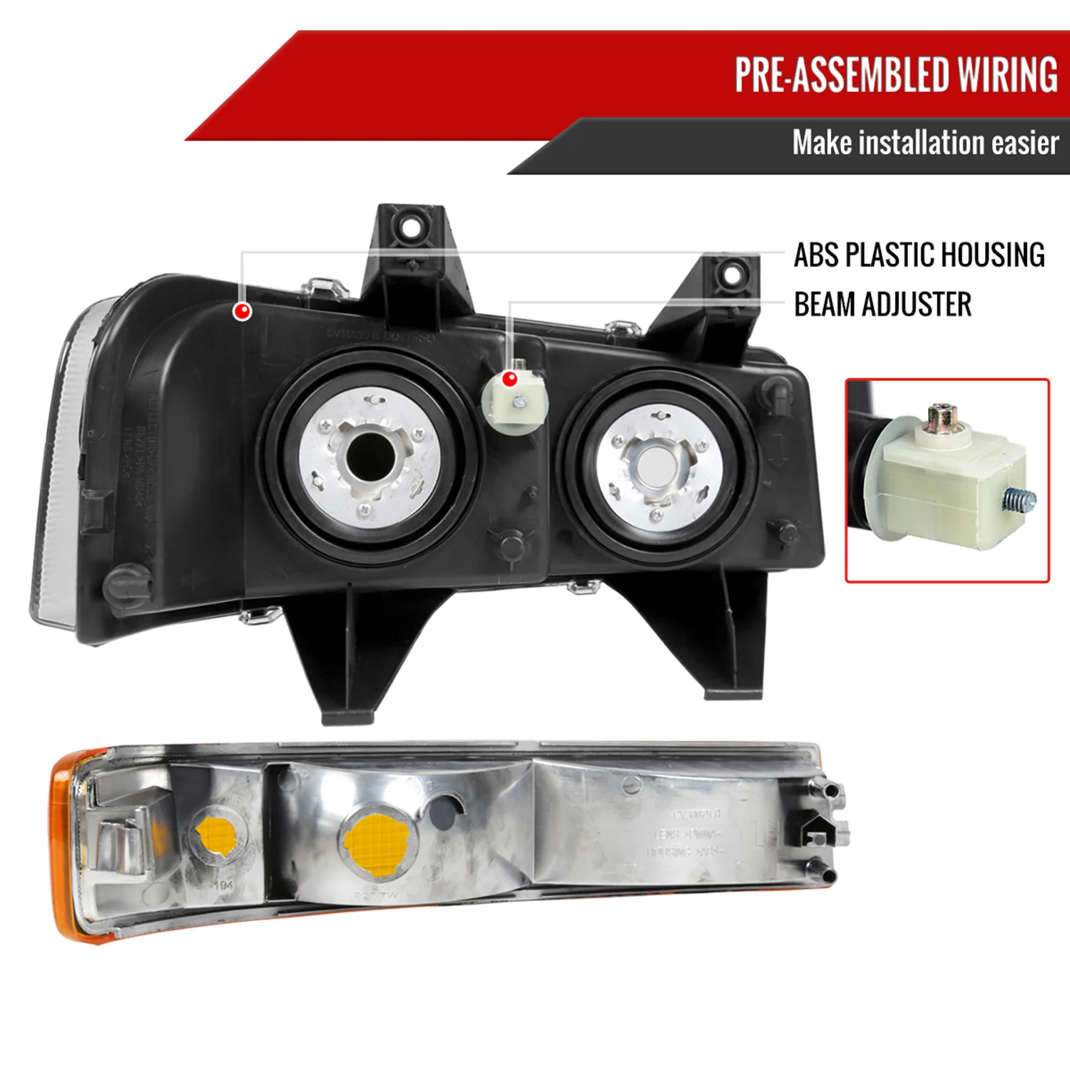 2003-2023 Chevy Express/GMC Savana Factory Headlights Amber Bumper Lamp Black - Image 7