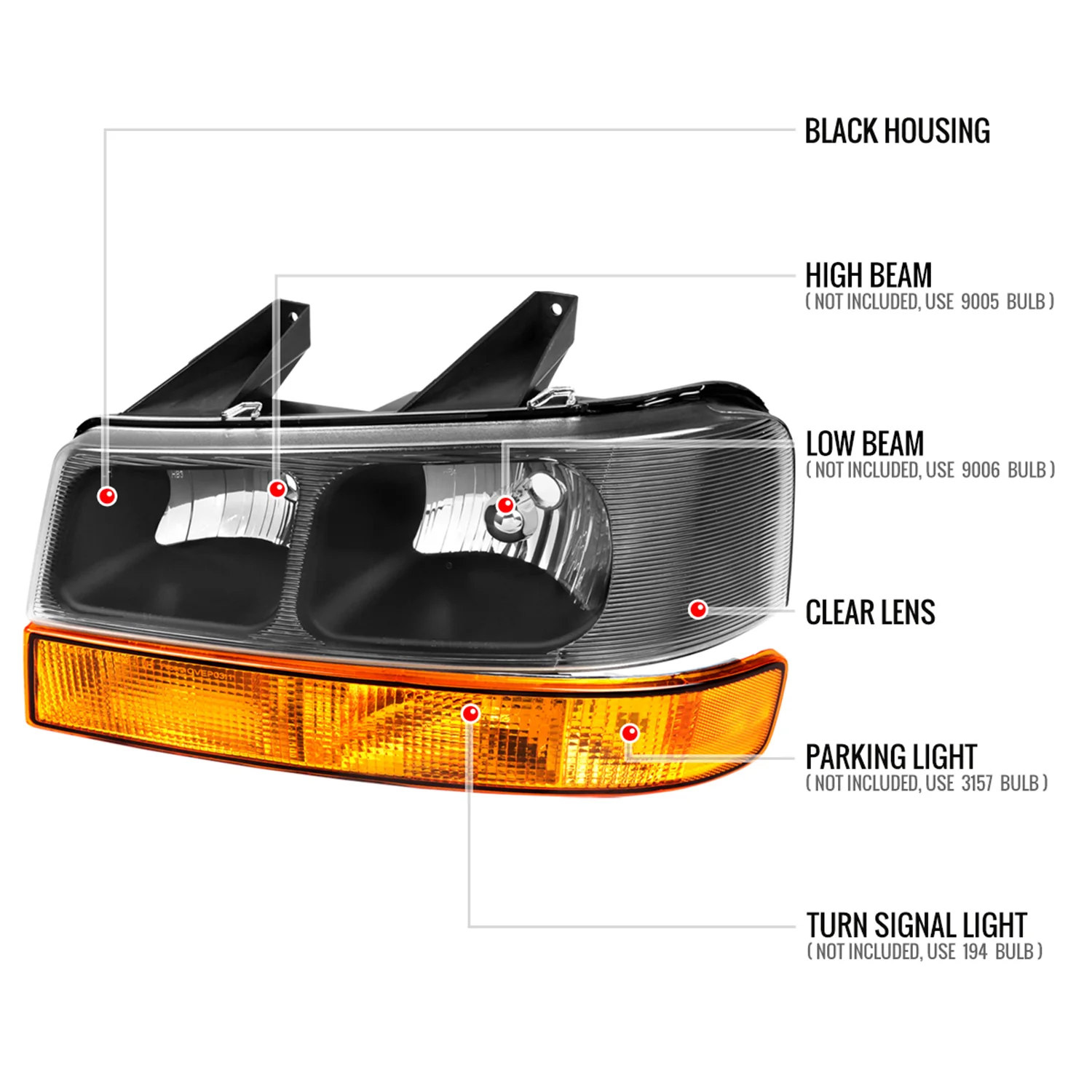 2003-2023 Chevy Express/GMC Savana Factory Headlights Amber Bumper Lamp Black - Image 8