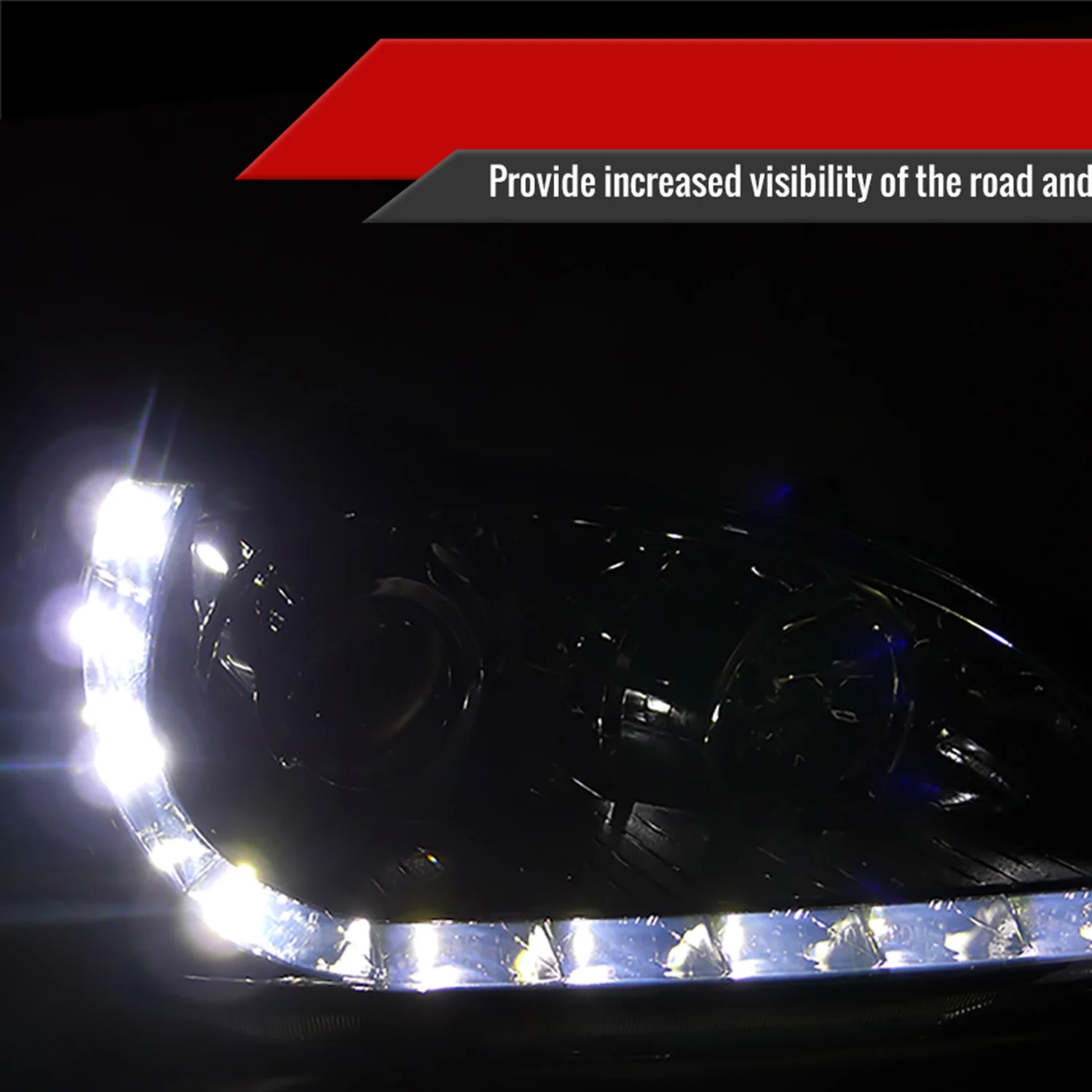 2004-2005 Honda Civic Projector Headlights w/R8 LED Light Strip Chrome/Smoke - Image 2