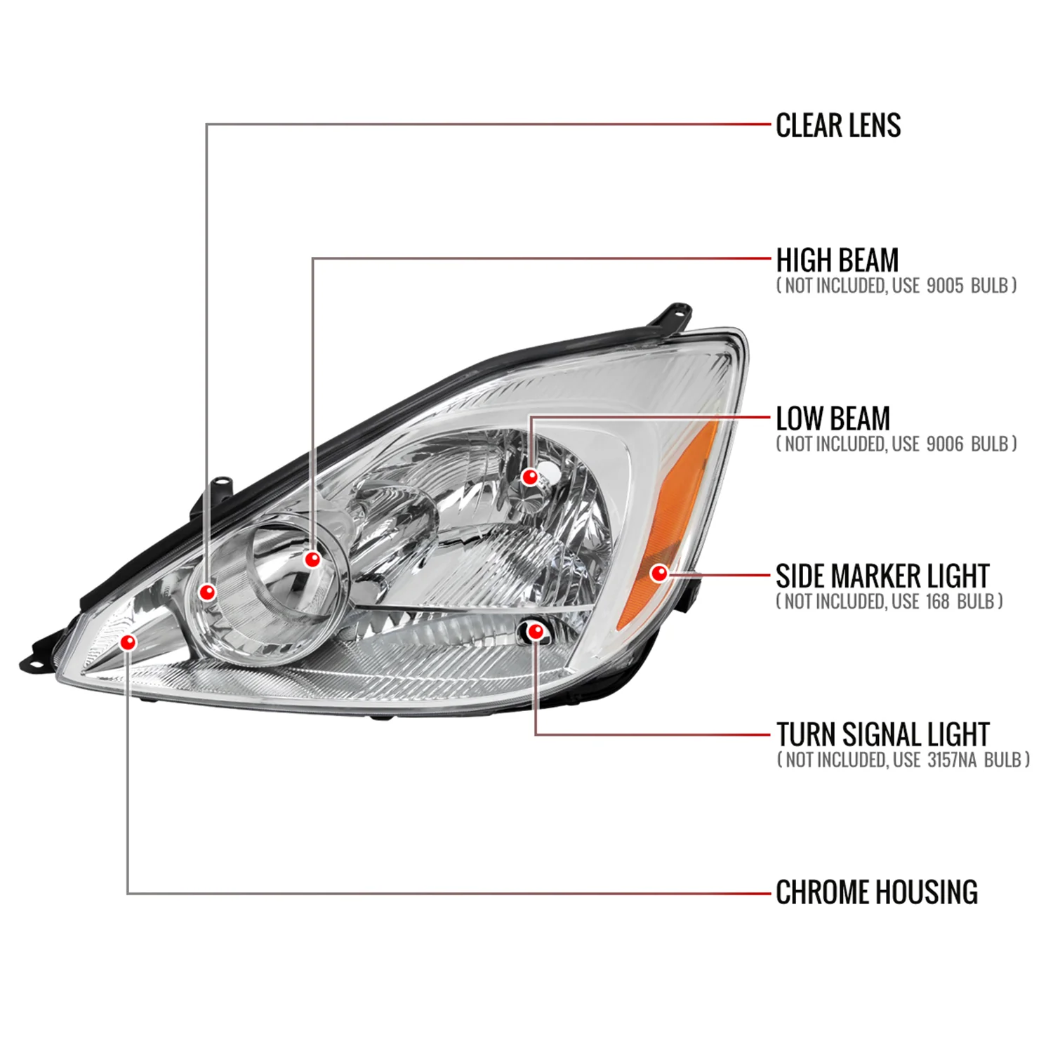2004-2005 Toyota Sienna Factory Headlights w/Amber Reflector Chrome/Clear - Image 8