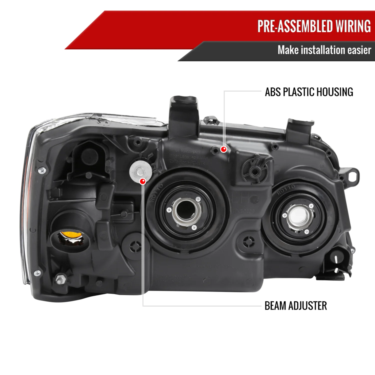 2004-2007 Toyota Highlander Factory Style Headlights Matte Black/Clear Lens - Image 7