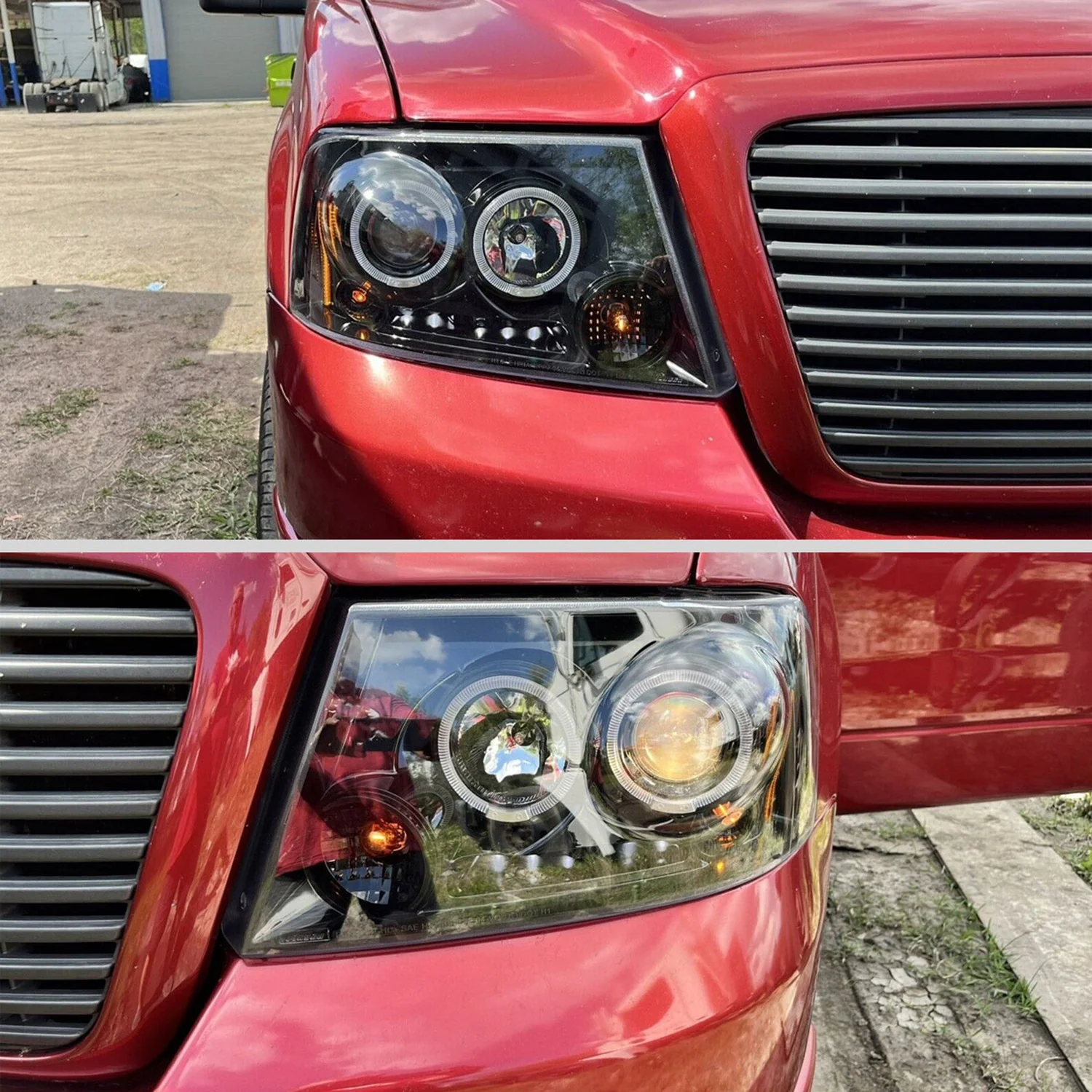 2004-2008 Ford F-150/ 06-2008 Lincoln Mark LT Dual Halo Headlights Jet Black - Image 10