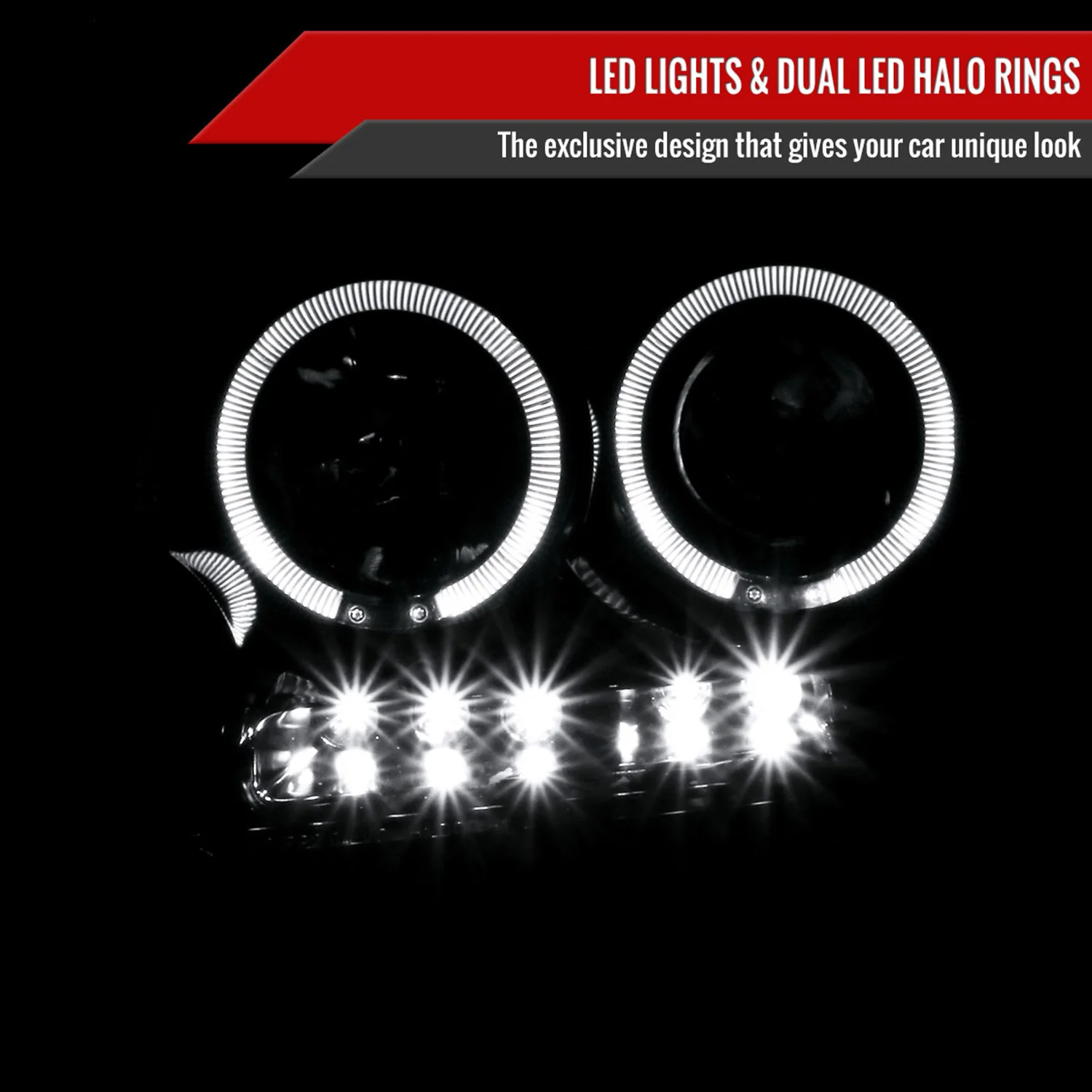 2004-2008 Ford F-150/ 06-2008 Lincoln Mark LT Dual Halo Headlights Jet Black - Image 2