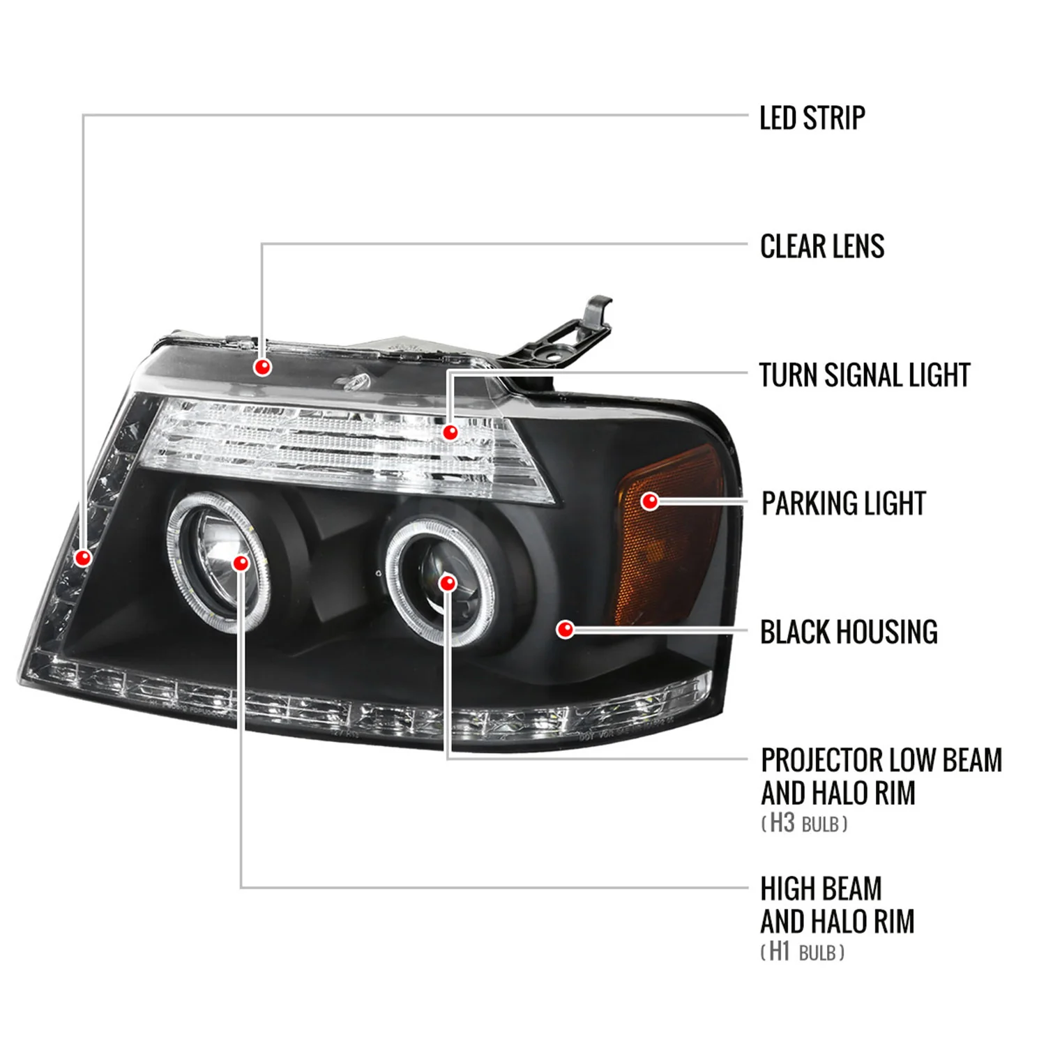2004-2008 Ford F-150/ 06-2008 Lincoln Mark LT Dual Halo Headlights LED Black - Image 8