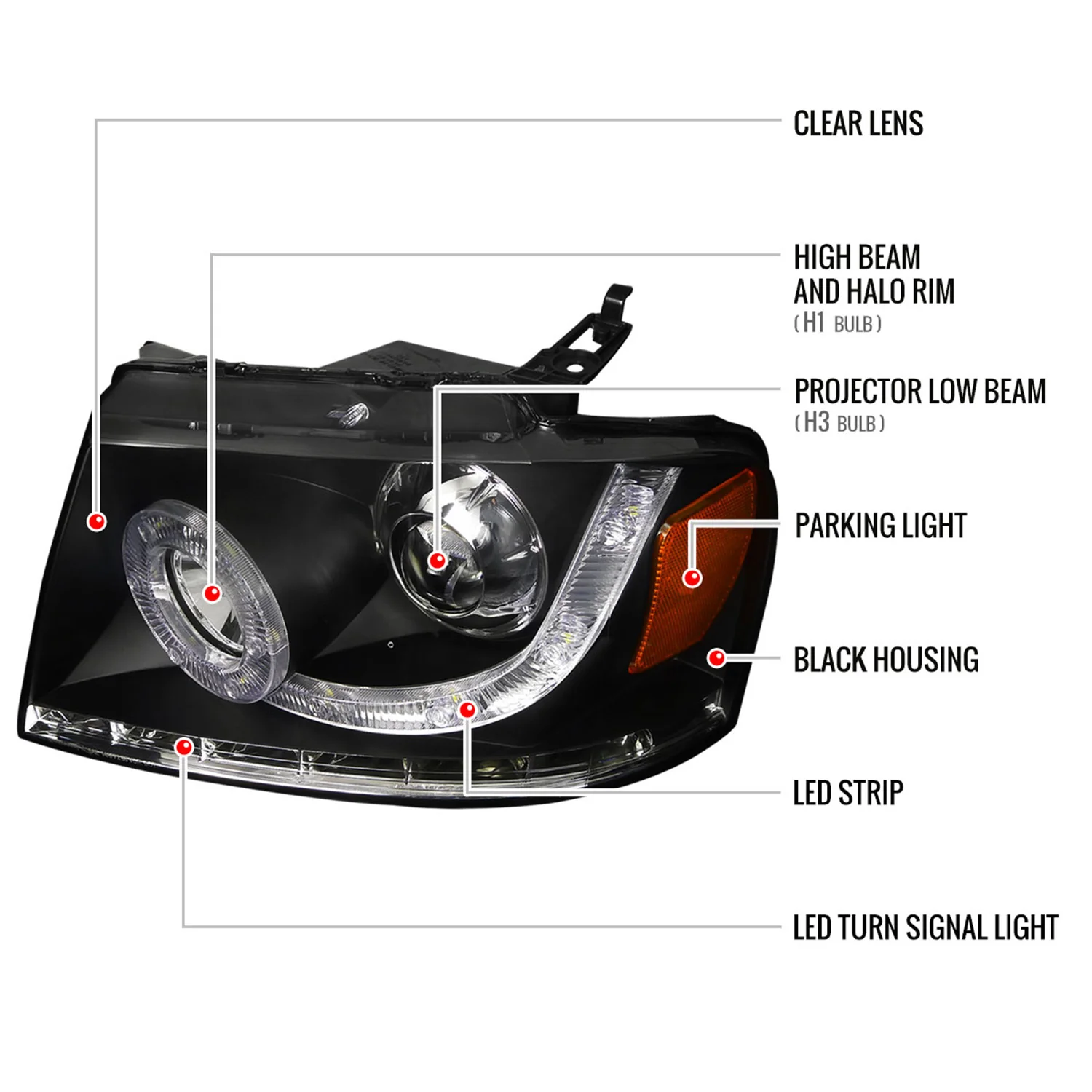 2004-2008 Ford F-150/ 06-2008 Lincoln Mark LT Halo Headlights LED& Signal Black - Image 8