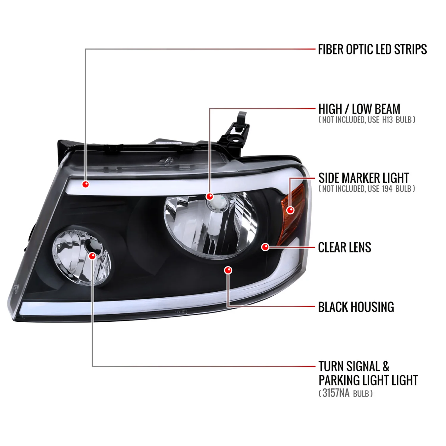 2004-2008 Ford F-150/ 2006-2008 Lincoln Mark LT LED Factory Headlights Black - Image 8
