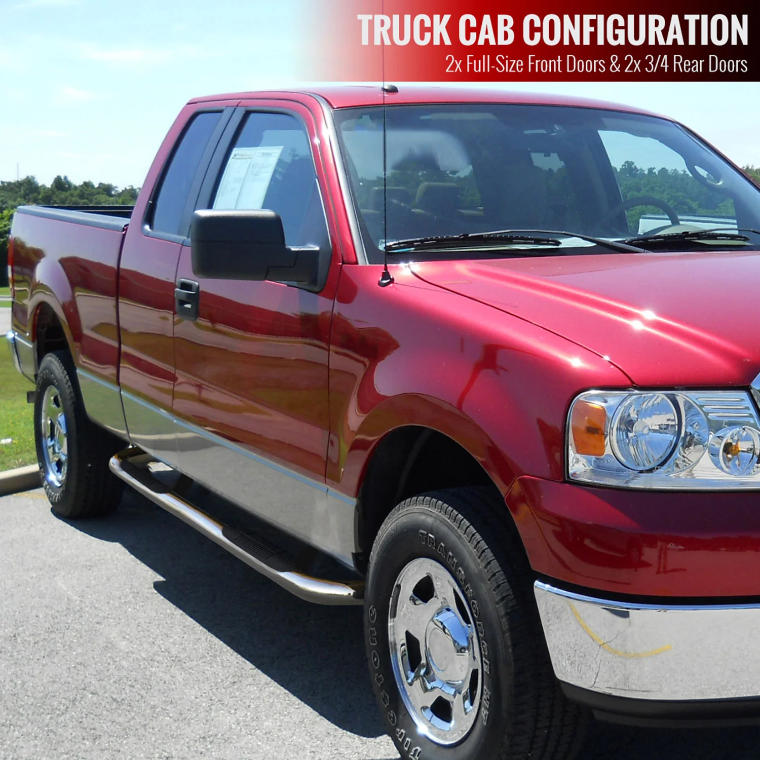 2004-2008 Ford F-150 Super Cab 3" Chrome Stainless Steel Side Step Nerf Bars - Image 10