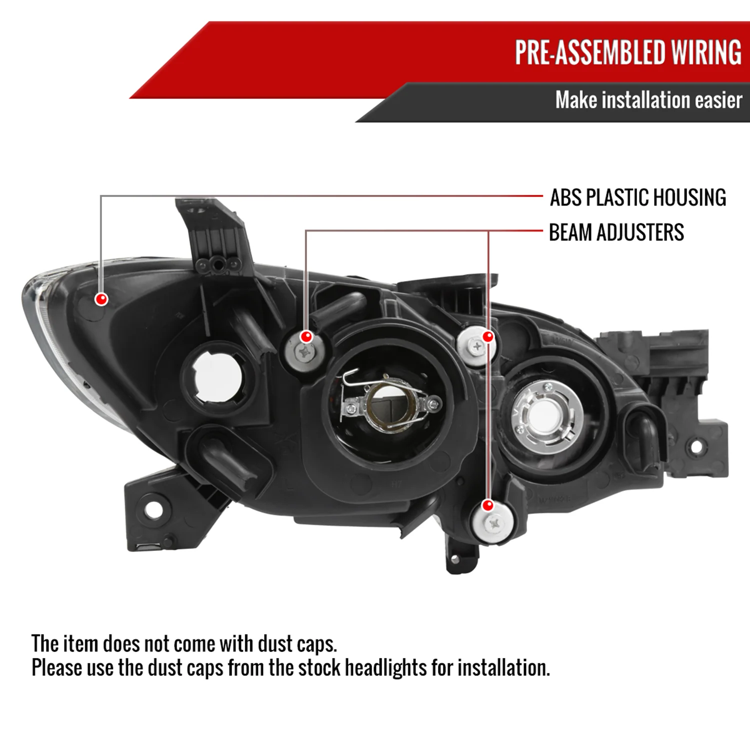 2004-2009 Mazda 3 Sedan Projector Style Headlights Chrome Housing/Clear Lens - Image 7