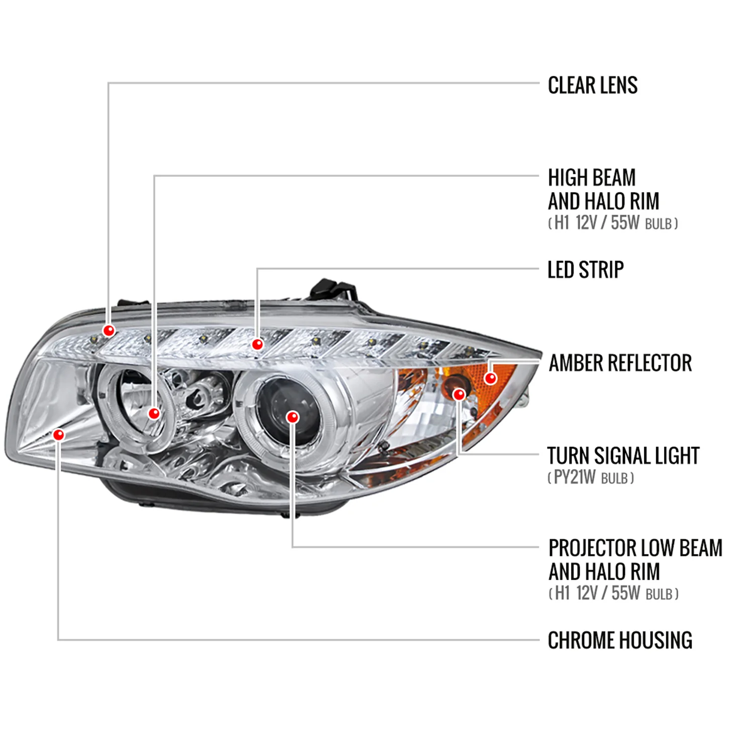 2004-2013 BMW E81 E82 E87 E88 Dual Halo Projector Headlights LED Light Chrome - Image 8