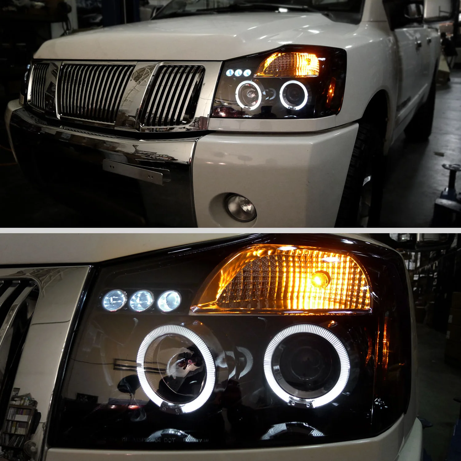 2004-2015 Nissan Titan/ 04-2007 Armada Dual Halo Projector Headlights Jet Black - Image 10