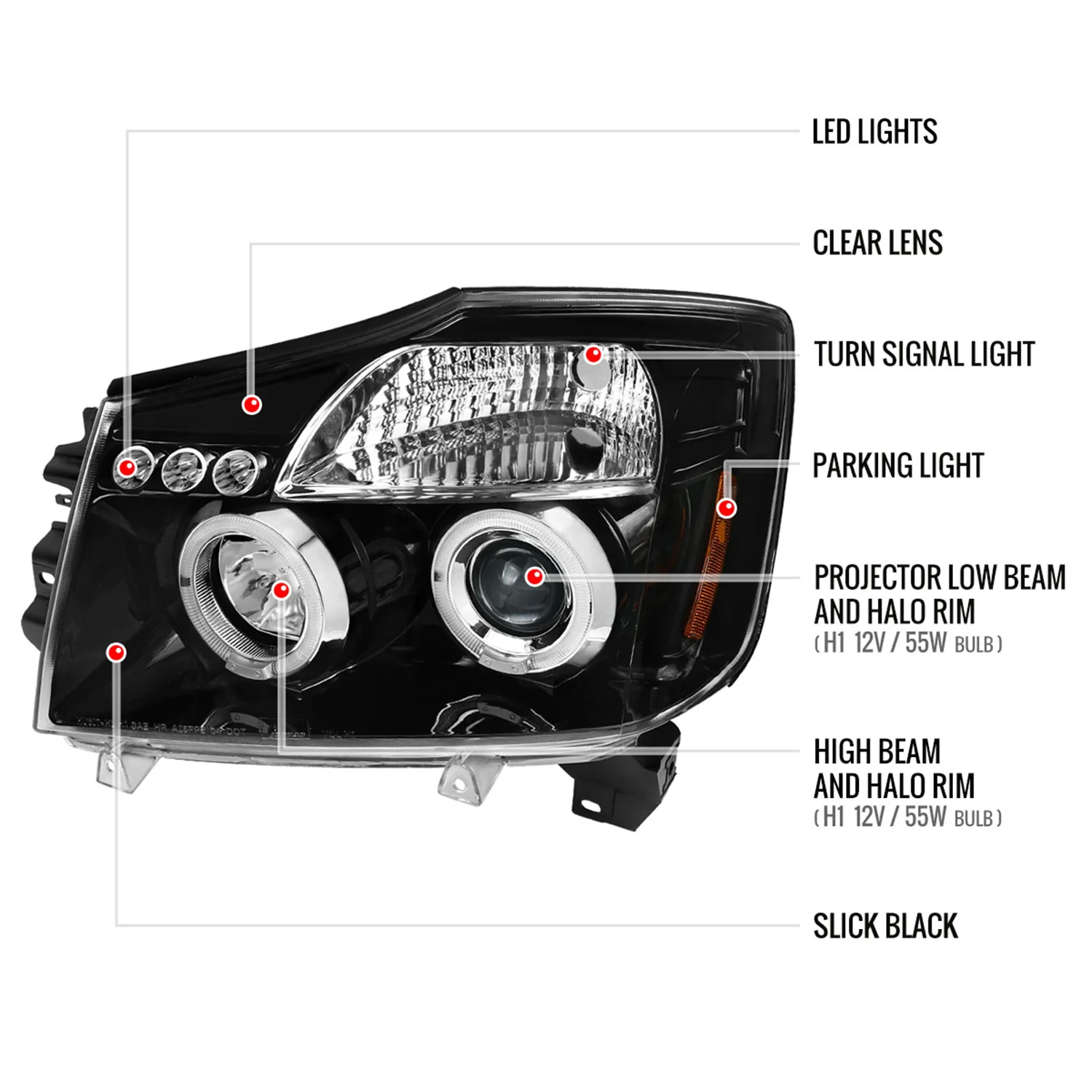 2004-2015 Nissan Titan/ 04-2007 Armada Dual Halo Projector Headlights Jet Black - Image 8