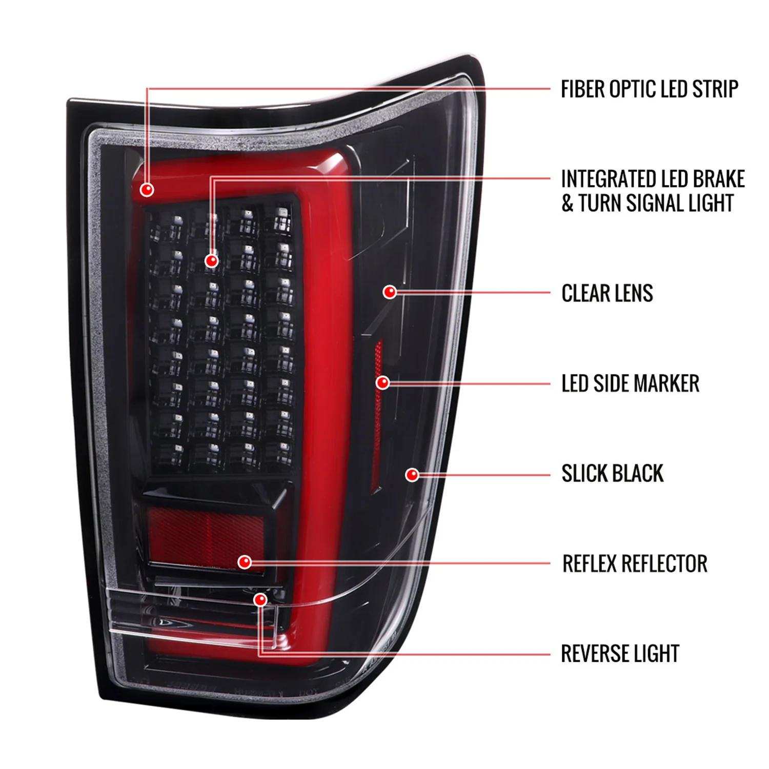 2004-2015 Nissan Titan LED Tail Lights with Red LED Tube Jet Black/Clear Lens - Image 8