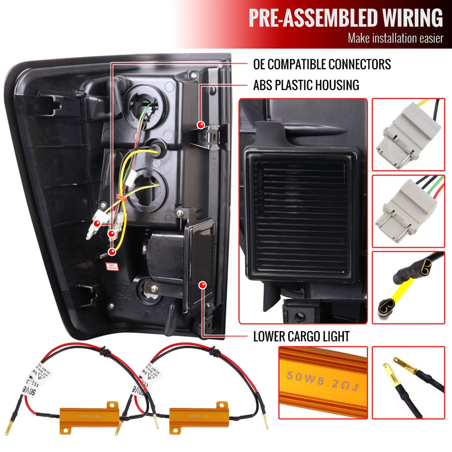 2004-2015 Nissan Titan LED Tail Lights with White LED Tube Glossy Black/Smoke - Image 7