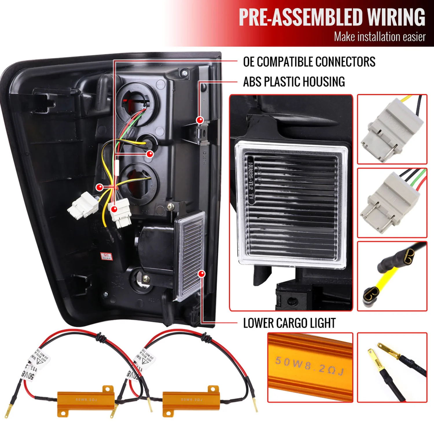 2004-2015 Nissan Titan LED Tail Lights with White LED Tube Matte Black/Clear - Image 7