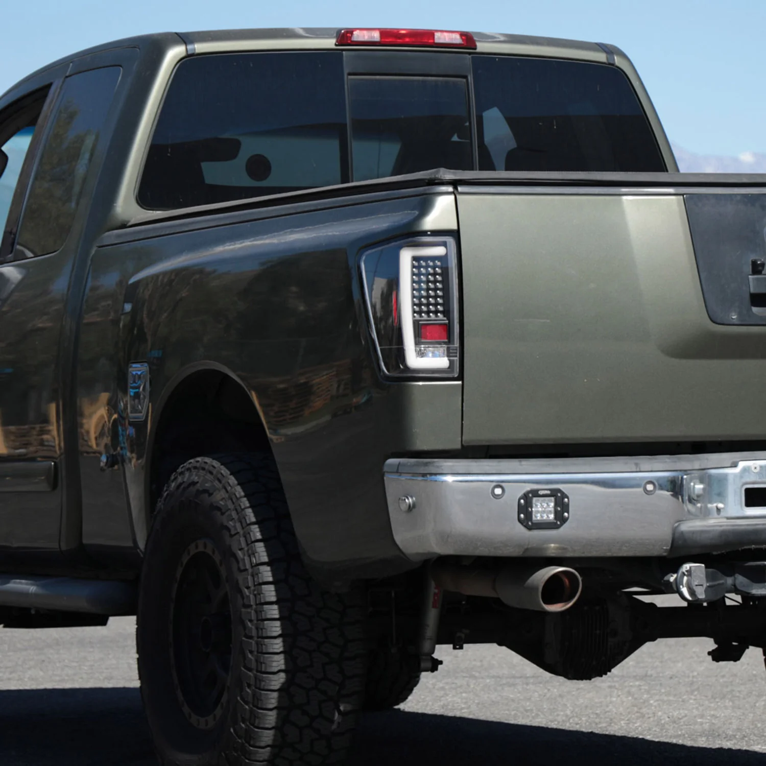 2004-2015 Nissan Titan LED Tail Lights with White LED Tube Matte Black/Clear - Image 9