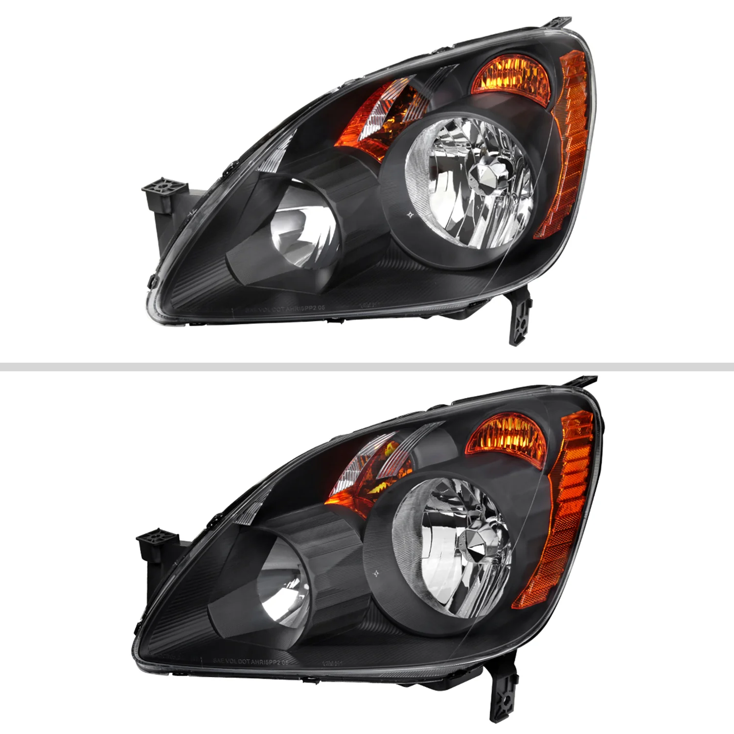 2005-2006 Honda CR-V Factory JP Headlights w/Amber Reflectors Matt Black/Clear - Image 2