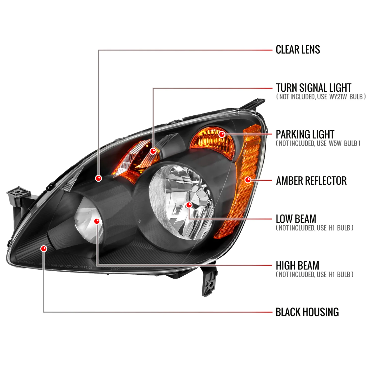 2005-2006 Honda CR-V Factory JP Headlights w/Amber Reflectors Matt Black/Clear - Image 8