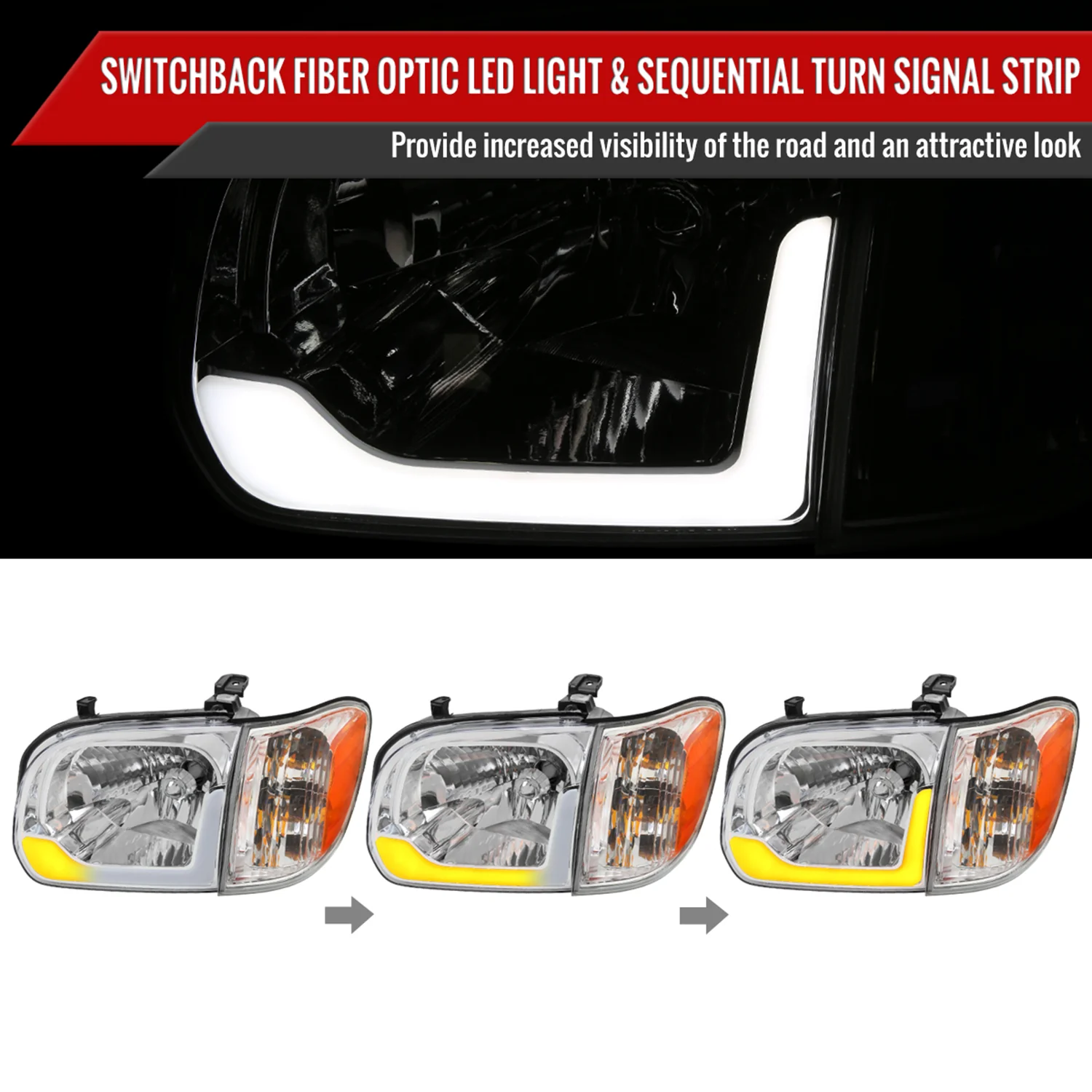 2005-2006 Toyota Tundra/Sequoia LED Bar Factory Headlights Corner Lamps Chrome - Image 2