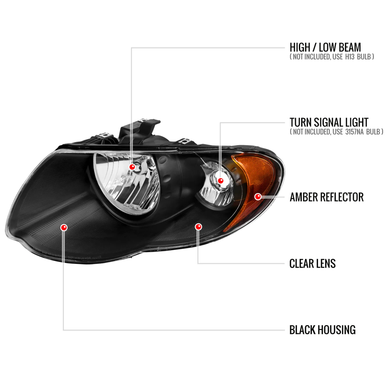 2005-2007 Chrysler Town & Country Factory Replacement Headlights Matt Black - Image 8