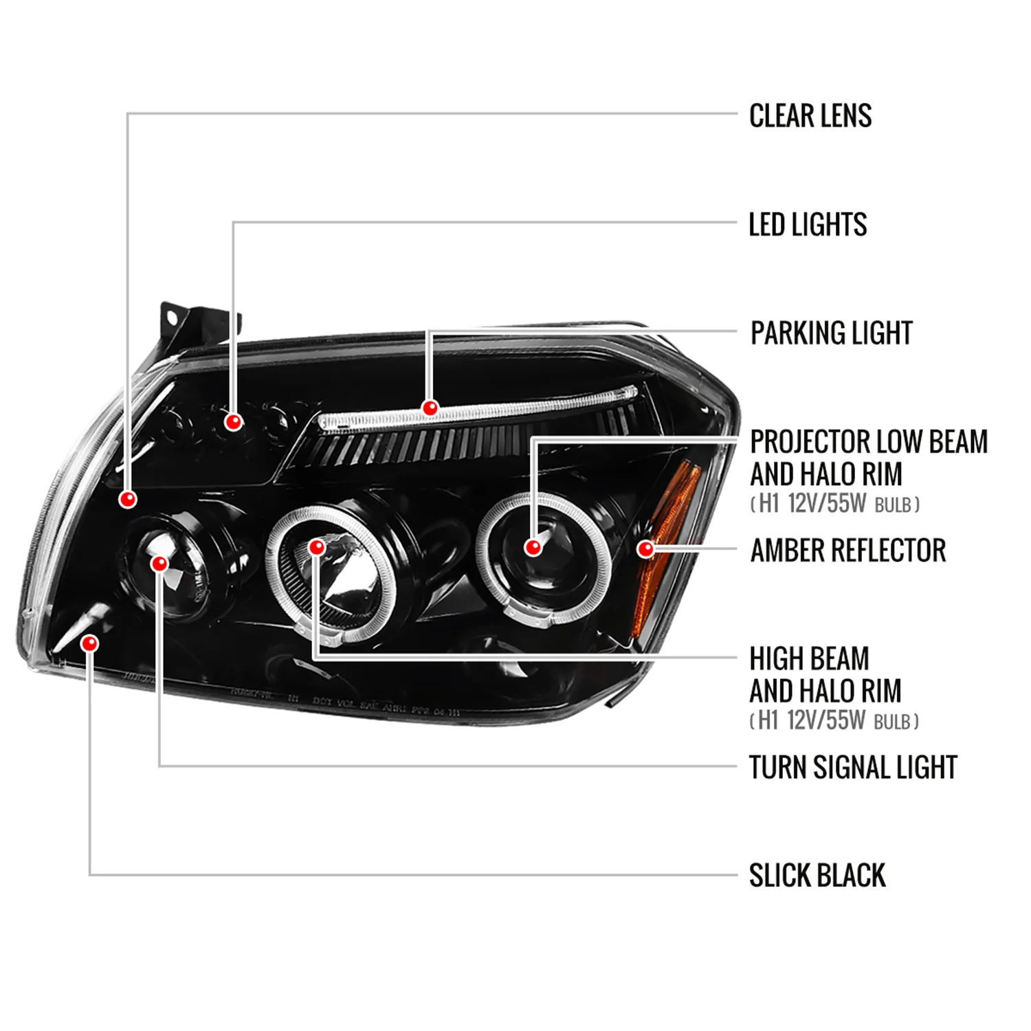2005-2007 Dodge Magnum Dual Halo Projector Headlights Jet Black/Clear Lens - Image 8
