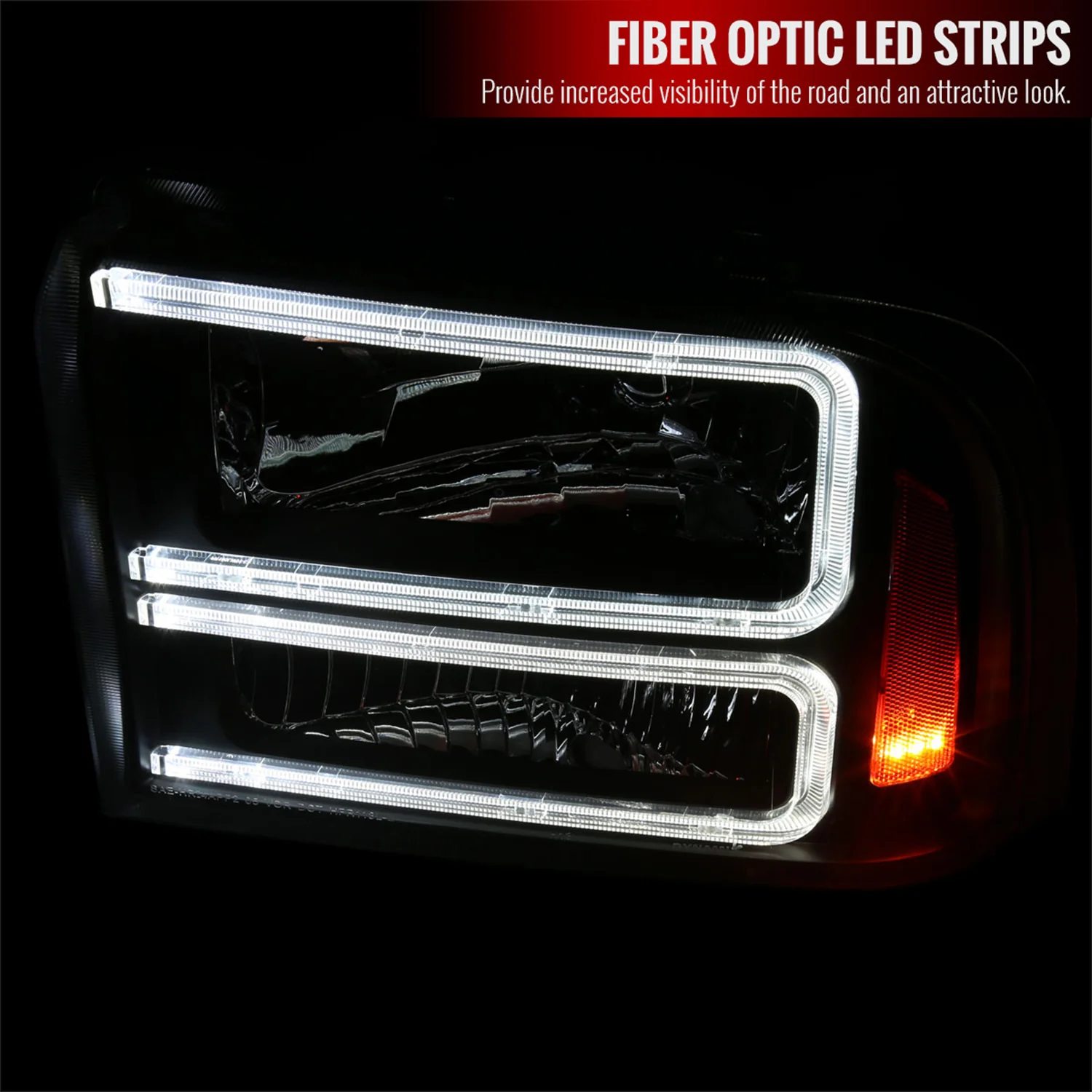 2005-2007 Ford F-250/350/450 SuperDuty Dual LED C-Bar Factory Headlights Black - Image 2