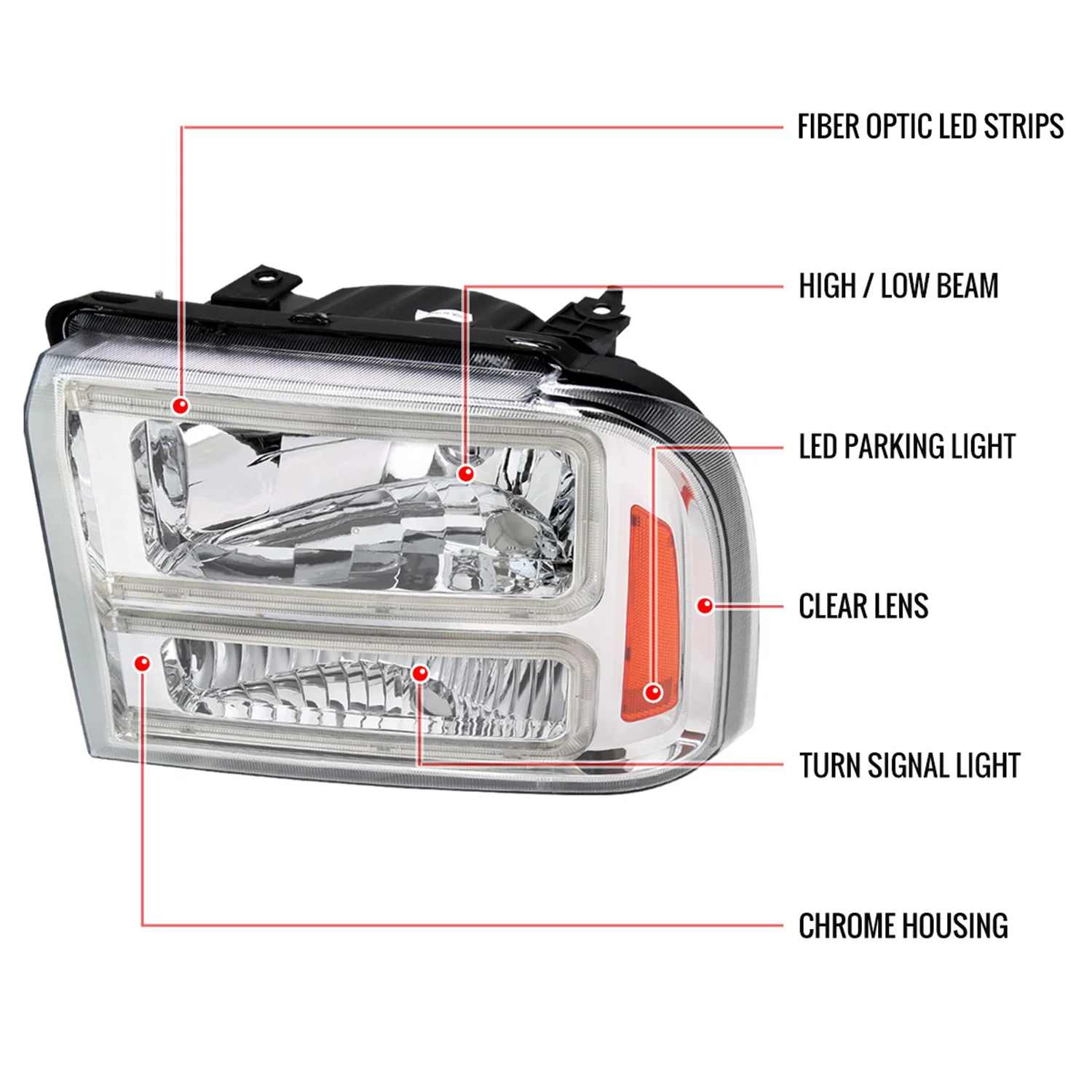 2005-2007 Ford F250/350/450 SuperDuty Dual LED C-Bar Factory Headlights Chrome - Image 9