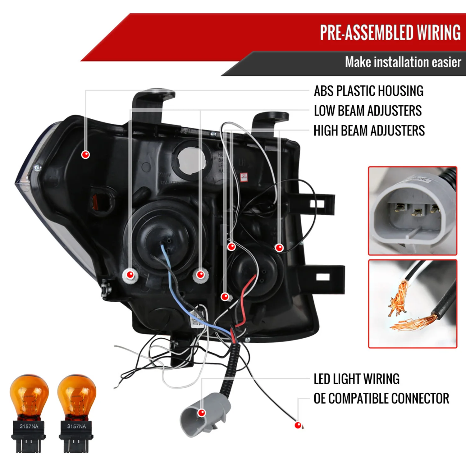 2005-2007 Nissan Pathfinder/ 05-2008 Frontier Dual Halo Headlights Matte Black - Image 7