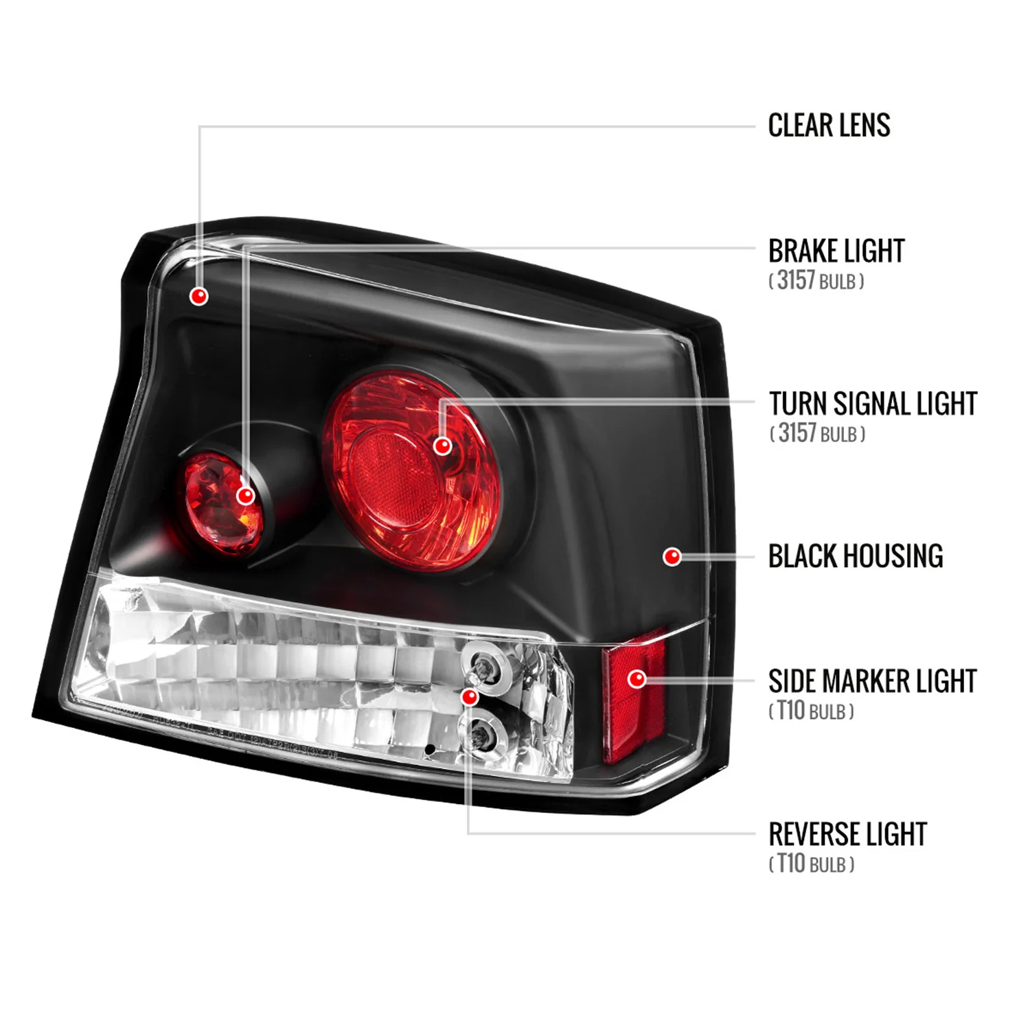 2005-2008 Dodge Charger Tail Lights Matte Black Housing/Clear Lens - Image 8