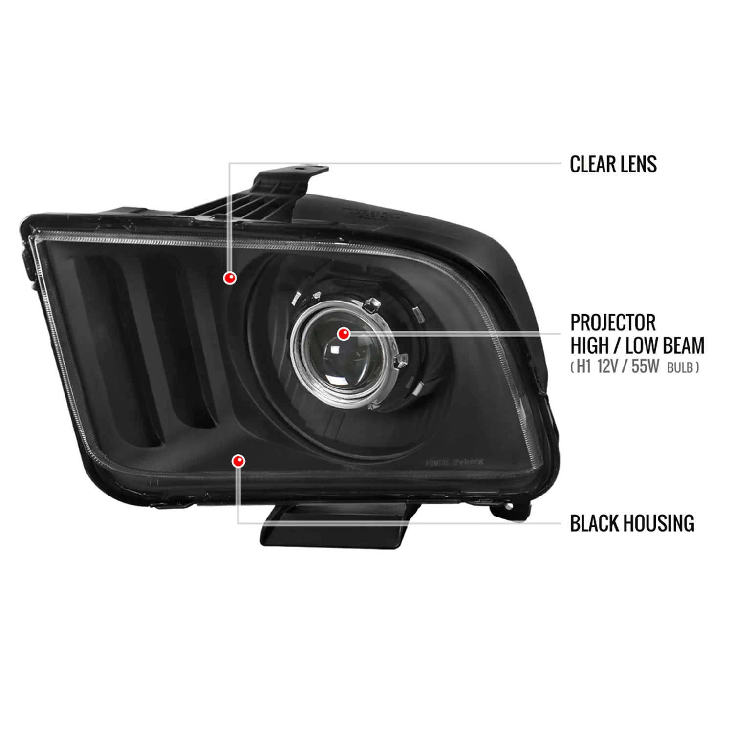 2005-2009 Ford Mustang H1 Projector Headlights Matte Black/Clear Lens - Image 8