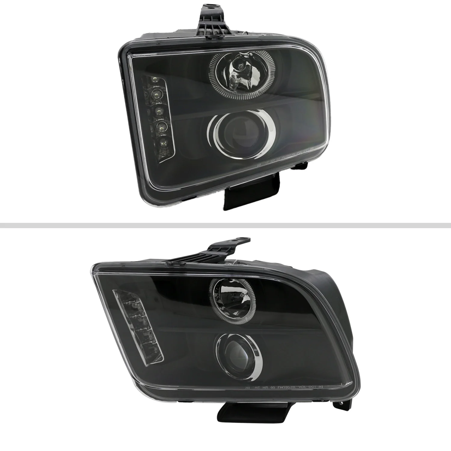 2005-2009 Ford Mustang Halo Projector Headlights LED Light Strip Matt Black - Image 2