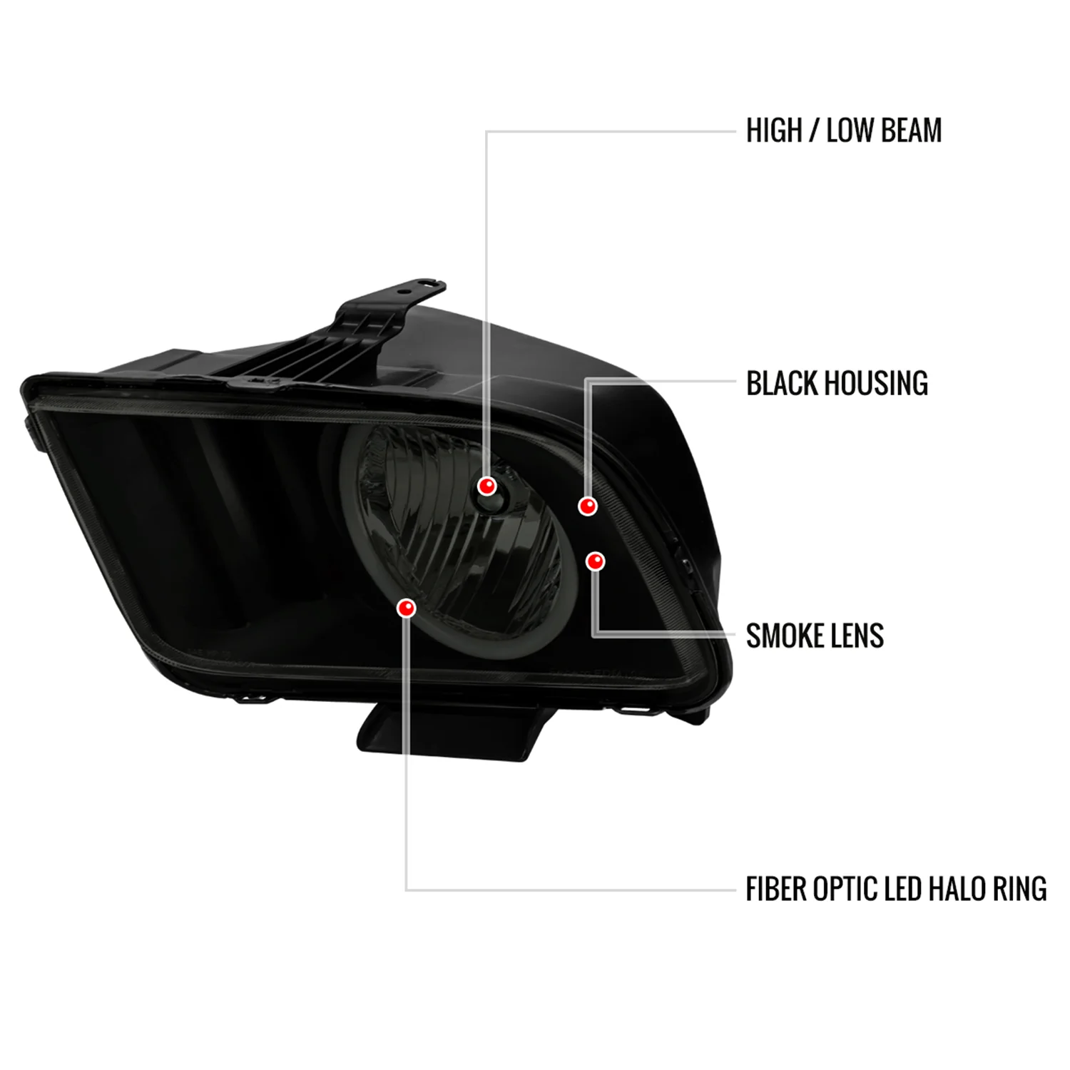 2005-2009 Ford Mustang LED Halo Factory Style Headlights Matte Black/Smoke - Image 8