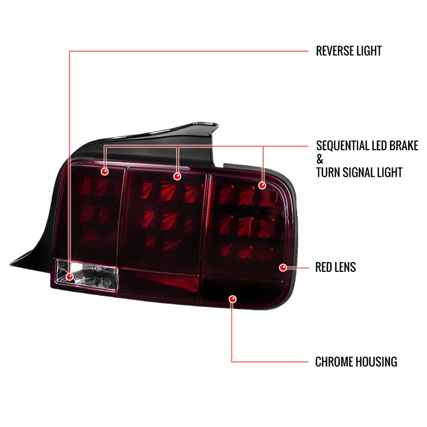 2005-2009 Ford Mustang Sequential LED Tail Lights Chrome Housing/Red Lens - Image 9