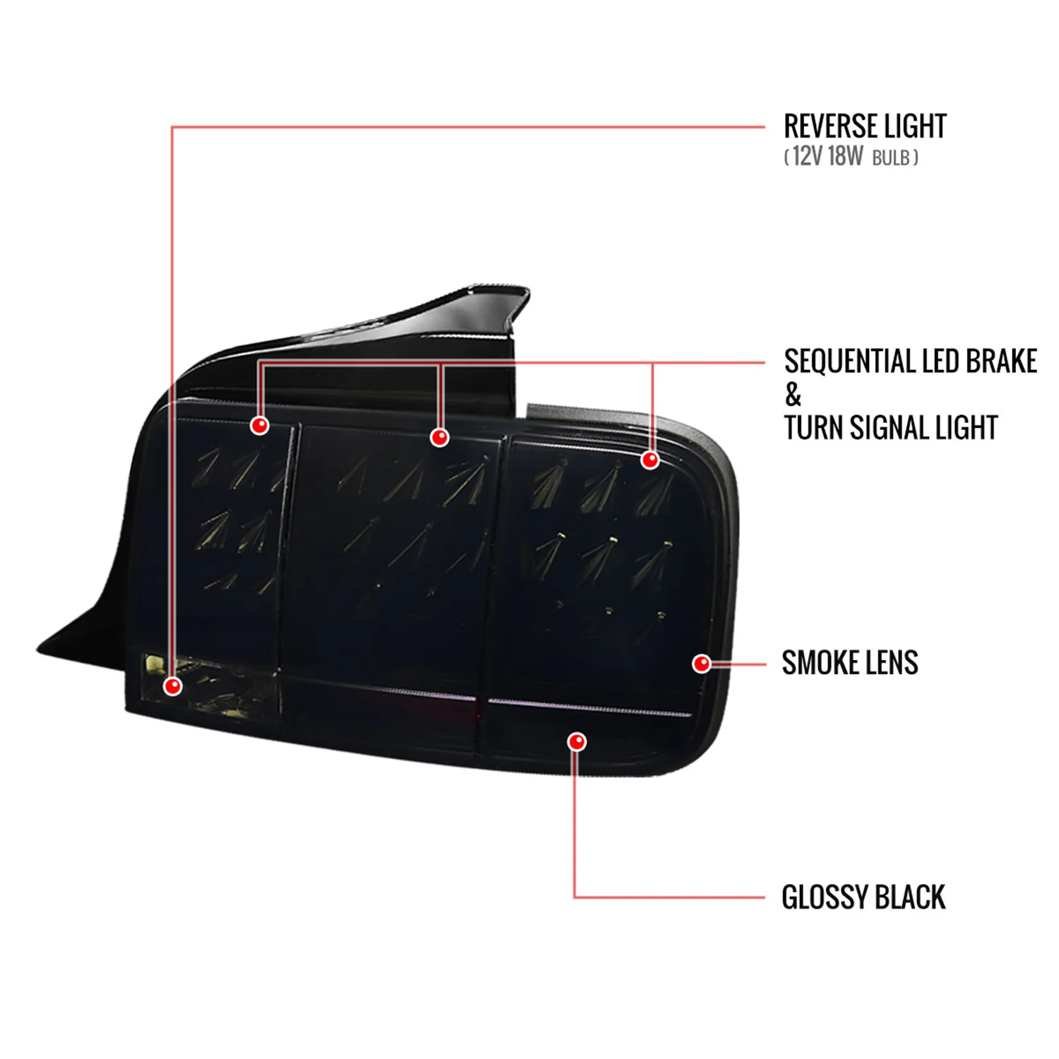 2005-2009 Ford Mustang Sequential LED Tail Lights Glossy Black/Smoke Lens - Image 9