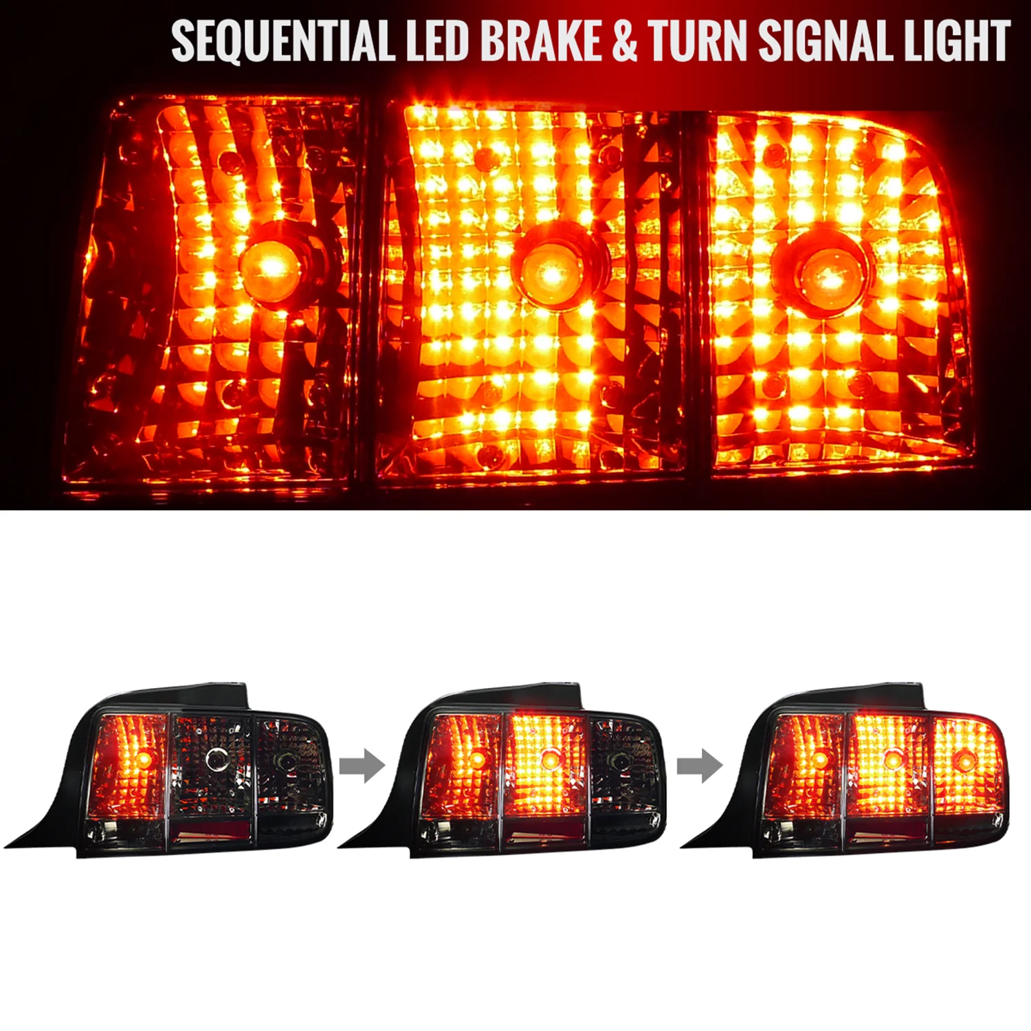 2005-2009 Ford Mustang Sequential Tail Lights Chrome Housing/Smoke Lens - Image 2