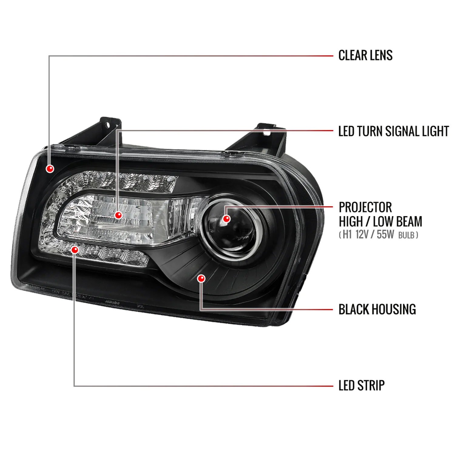2005-2010 Chrysler 300 Base/LX/Touring Headlights LED Light&LED Signal Black - Image 8